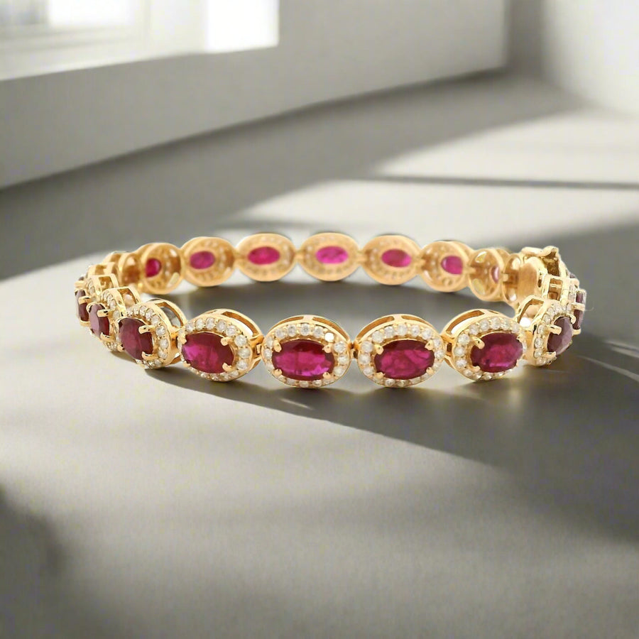 18K Gold Ruby and Diamond Bracelet, Rose Cut