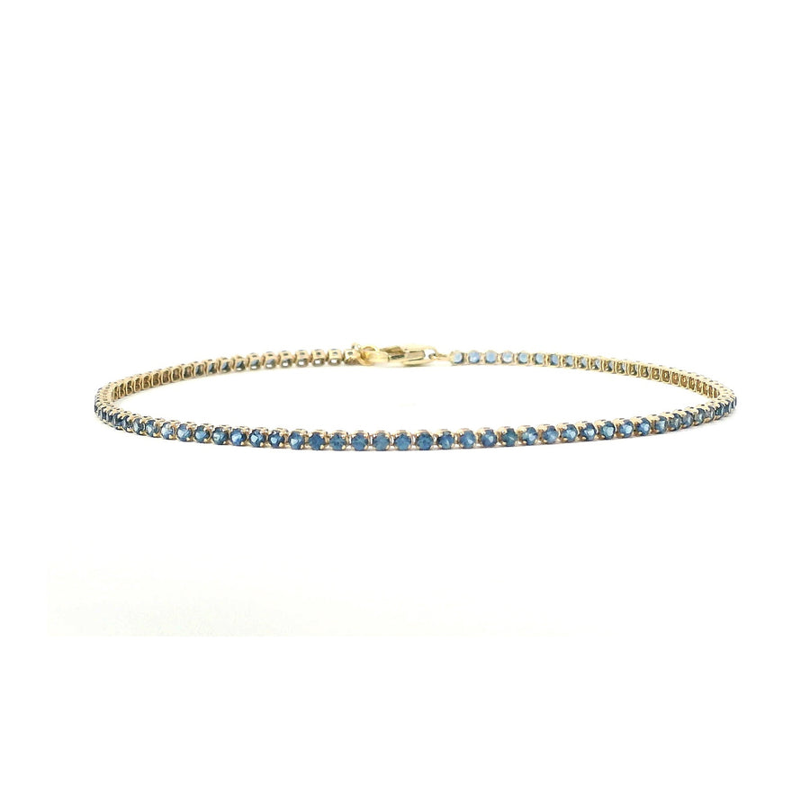 Mini 14K Gold and Blue Sapphire Tennis Bracelet, Invisible Setting