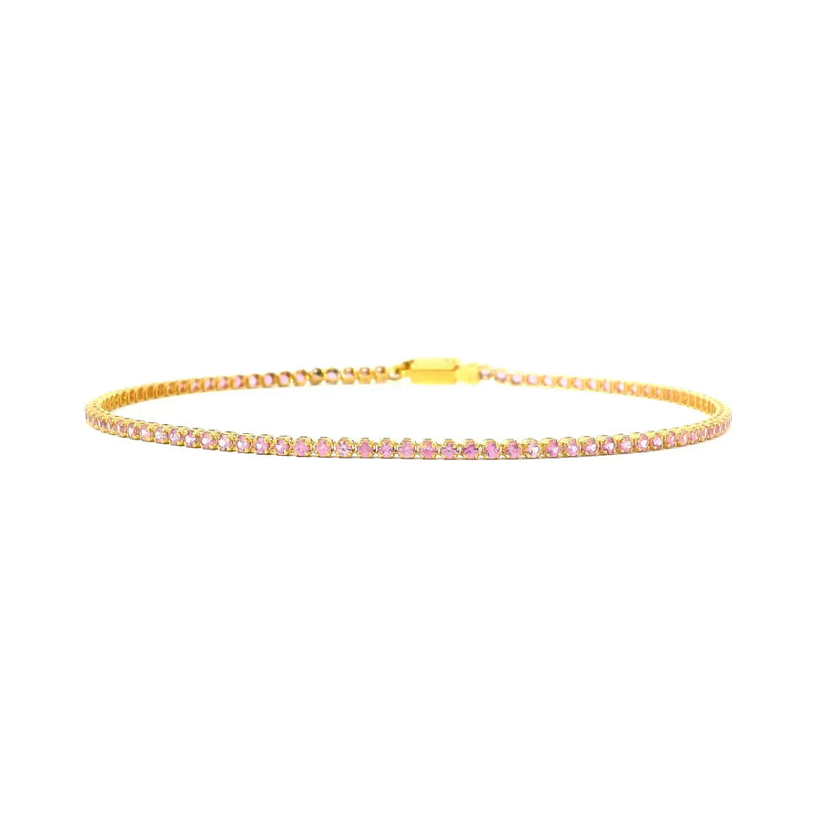 Mini 14K Gold and Pink Sapphire Tennis Bracelet, Invisible Setting