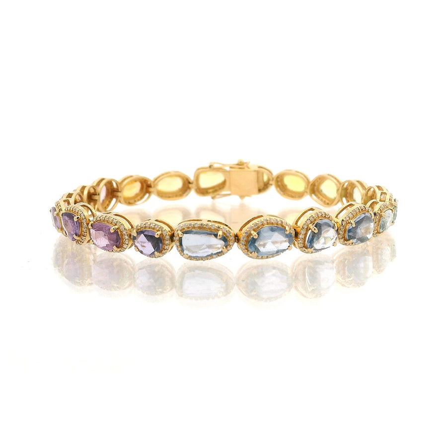 18K Gold Rainbow and Diamond Bracelet, Rose Cut