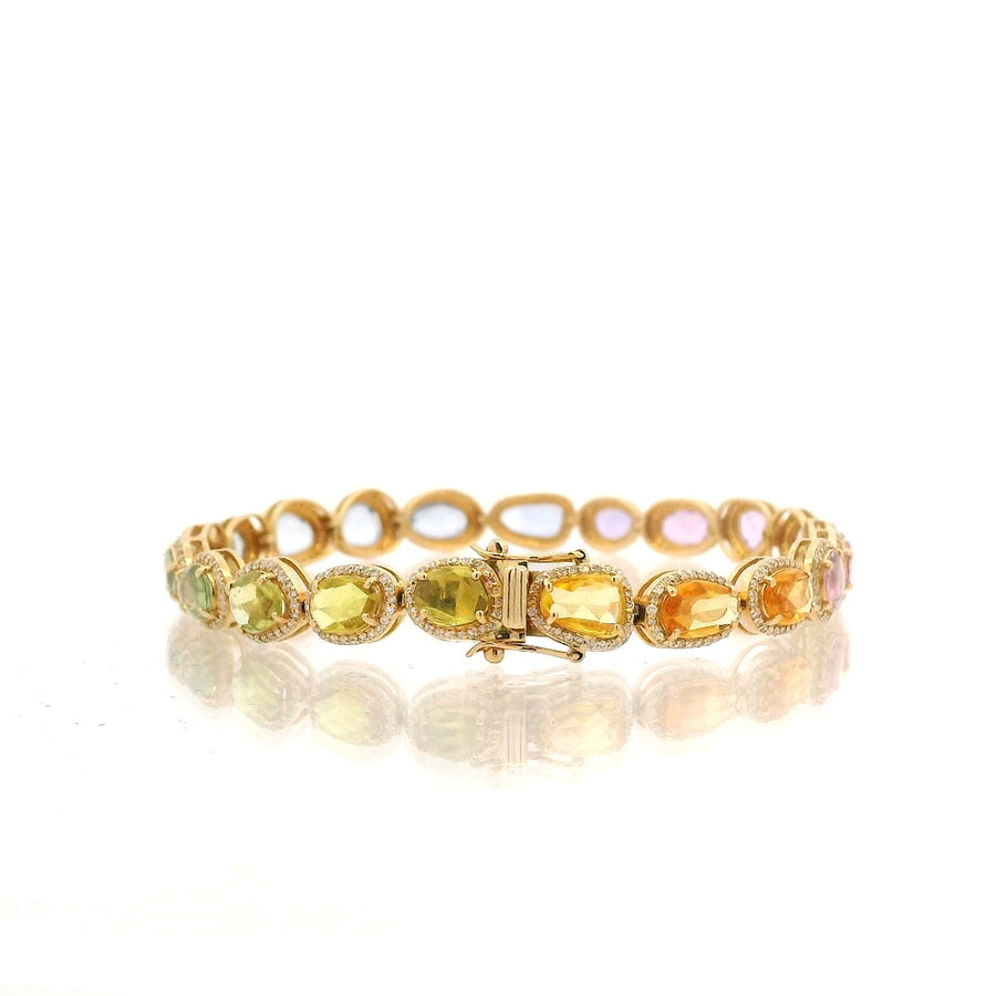 18K Gold Rainbow and Diamond Bracelet, Rose Cut