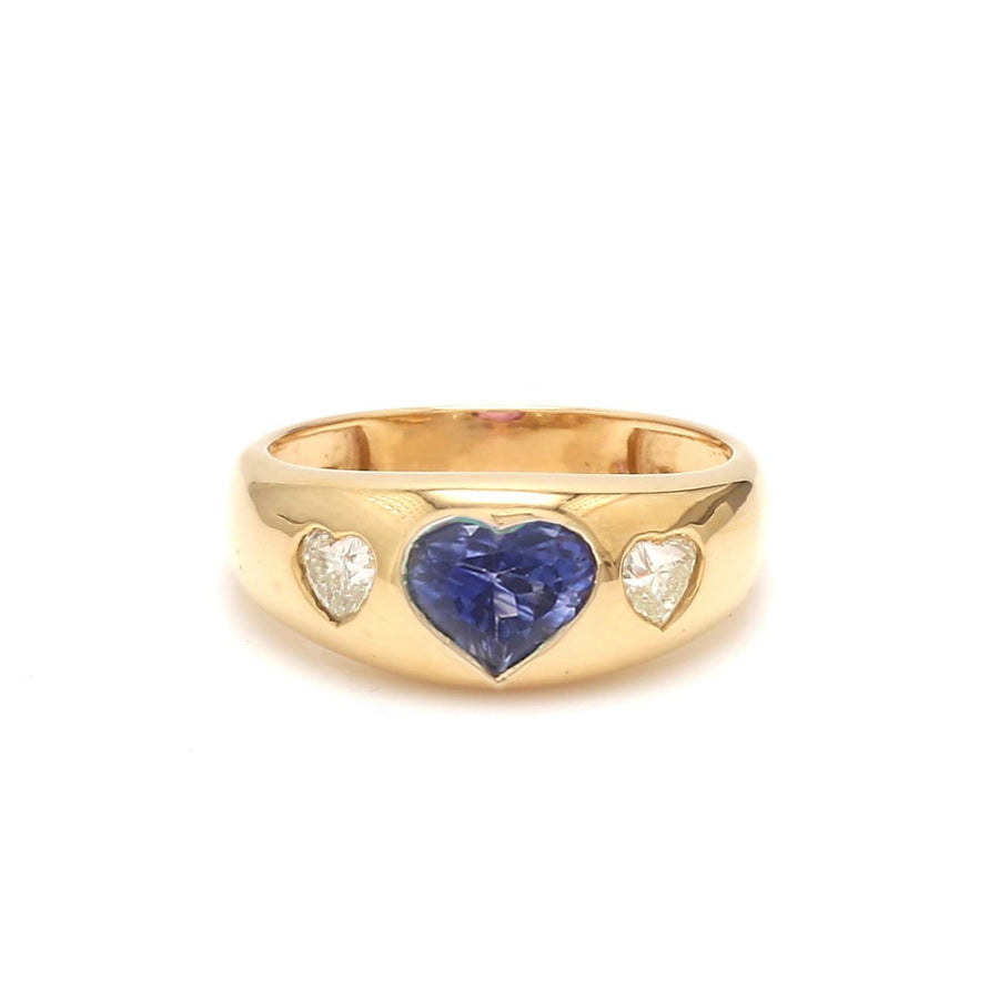 14K & 18K Gold Heart Blue Sapphire & Diamond Dome Ring