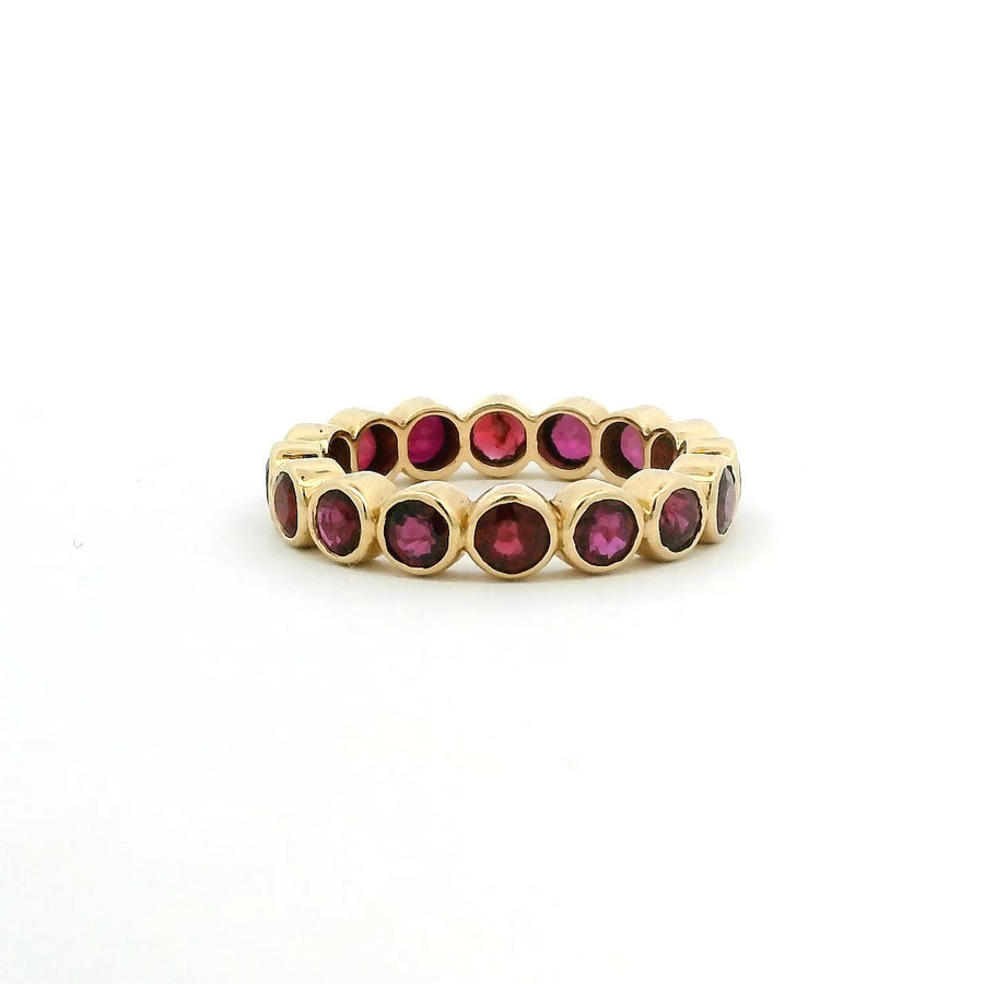 14K & 18K Gold Ruby Sapphire Round Bezel Set Eternity Band