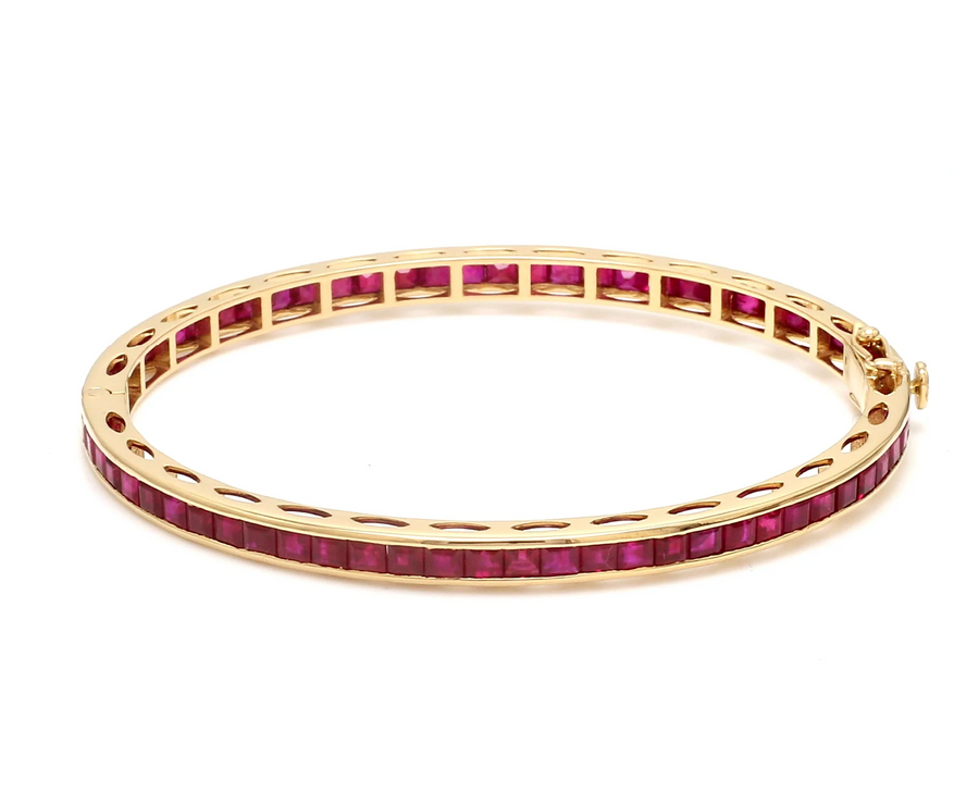 18K Gold Princess Cut Ruby Bangle Bracelet