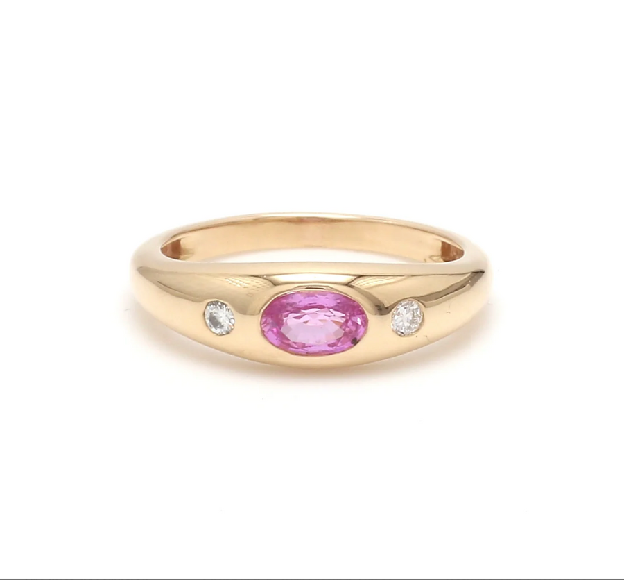 14K & 18K Gold  Pink Sapphire and Diamond Baby Dome Ring