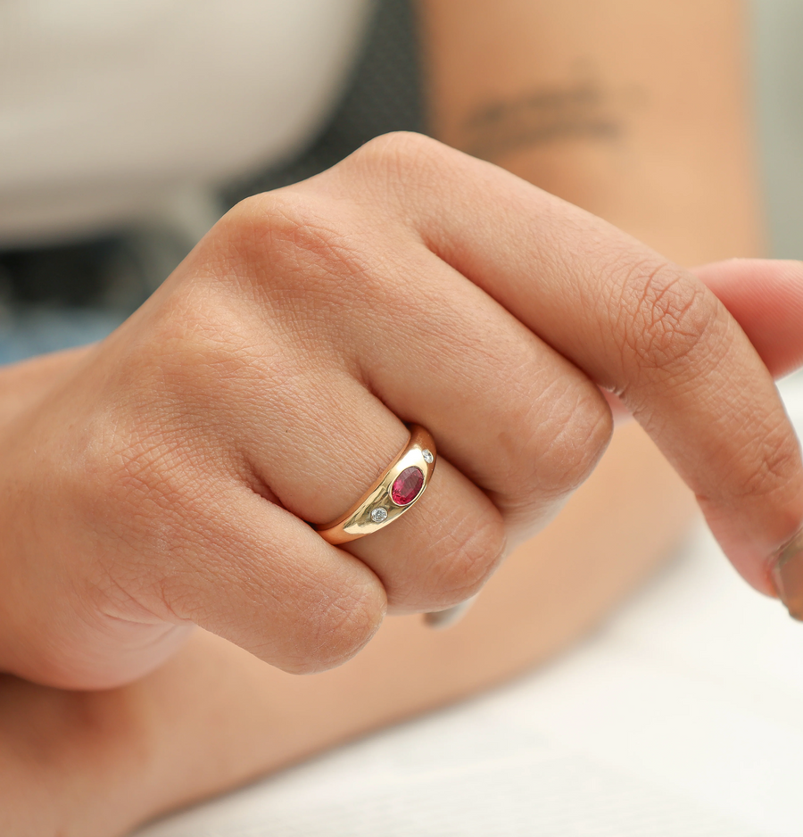 14K & 18K Gold  Ruby and Diamond Baby Dome Ring