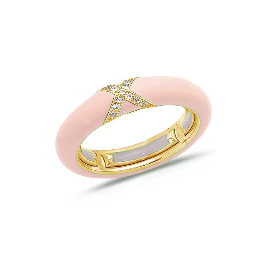 18K Gold Enamel and X Diamond Stretch Ring, 4.4 mm