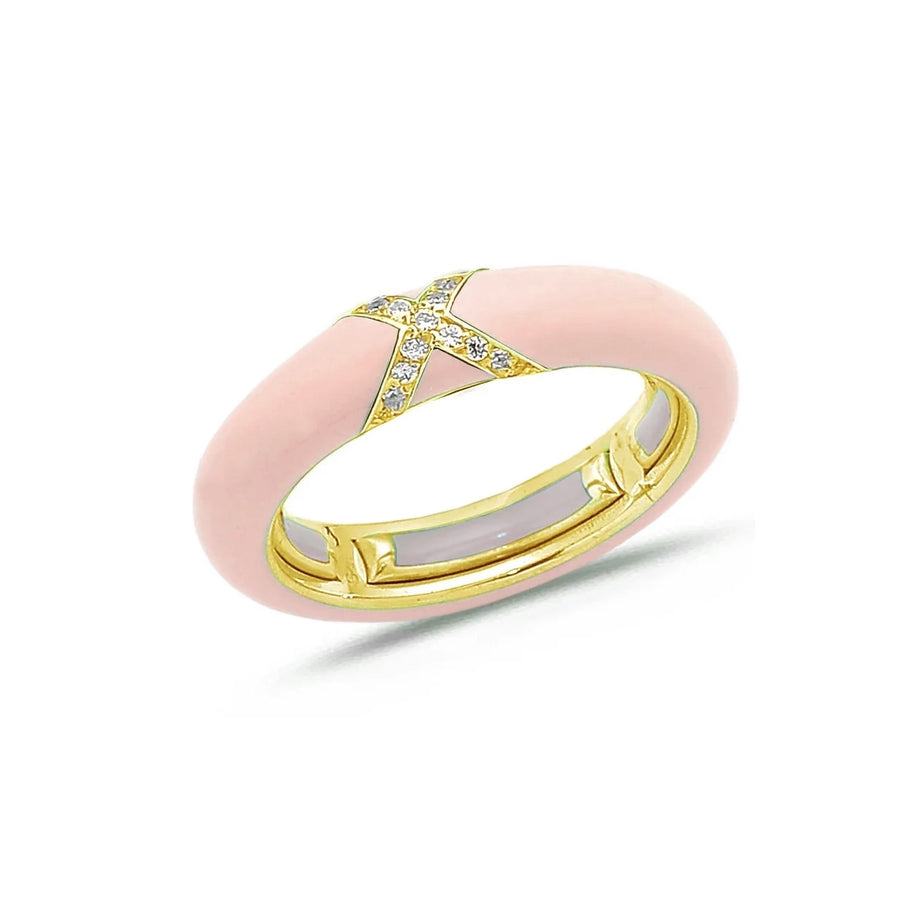 18K Gold Enamel and X Diamond Stretch Ring, 4.4 mm