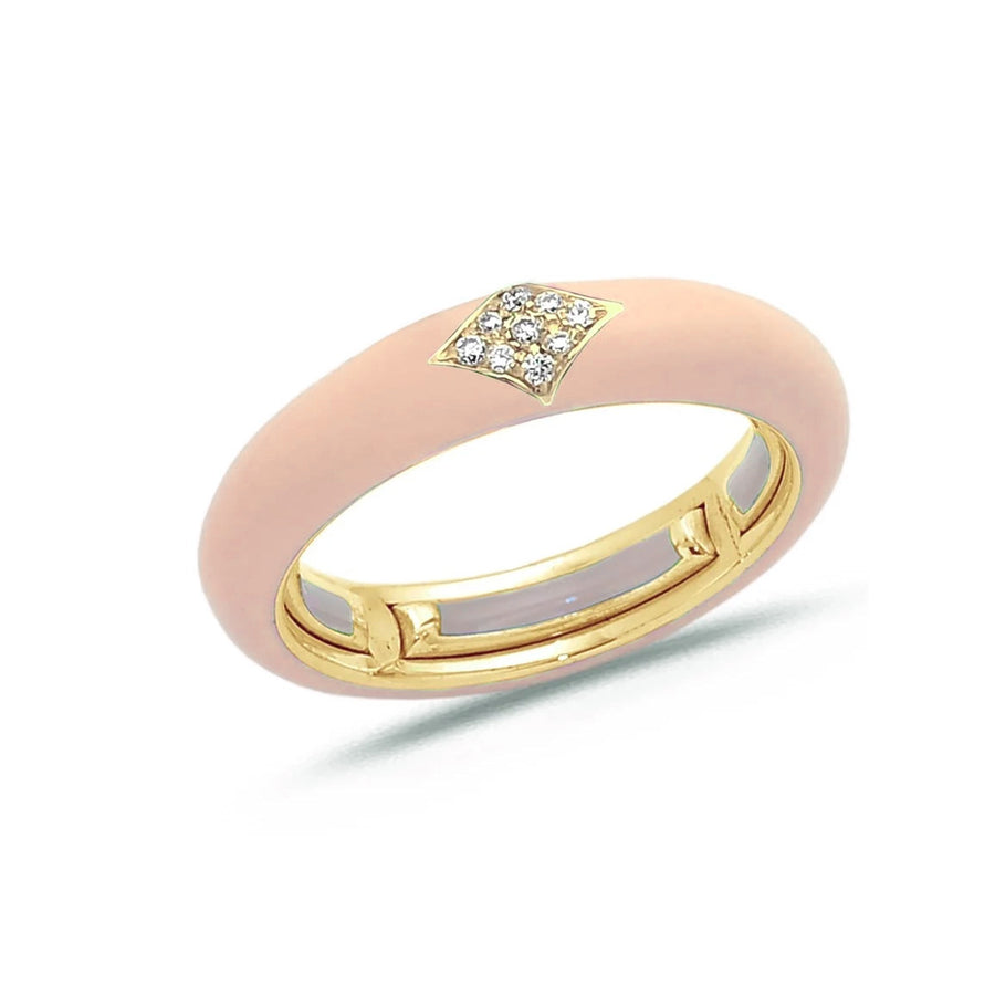 18K Gold Enamel and Diamond Shape Pave Diamond Stretch Ring, 4.4 mm