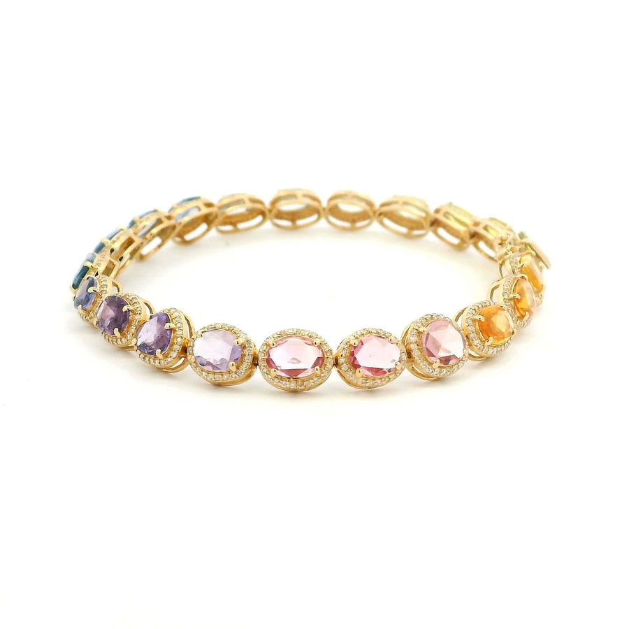 Bracelet 18K Gold Rainbow and Diamond Bracelet, Rose Cut