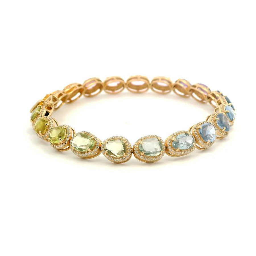 Bracelet 18K Gold Rainbow and Diamond Bracelet, Rose Cut