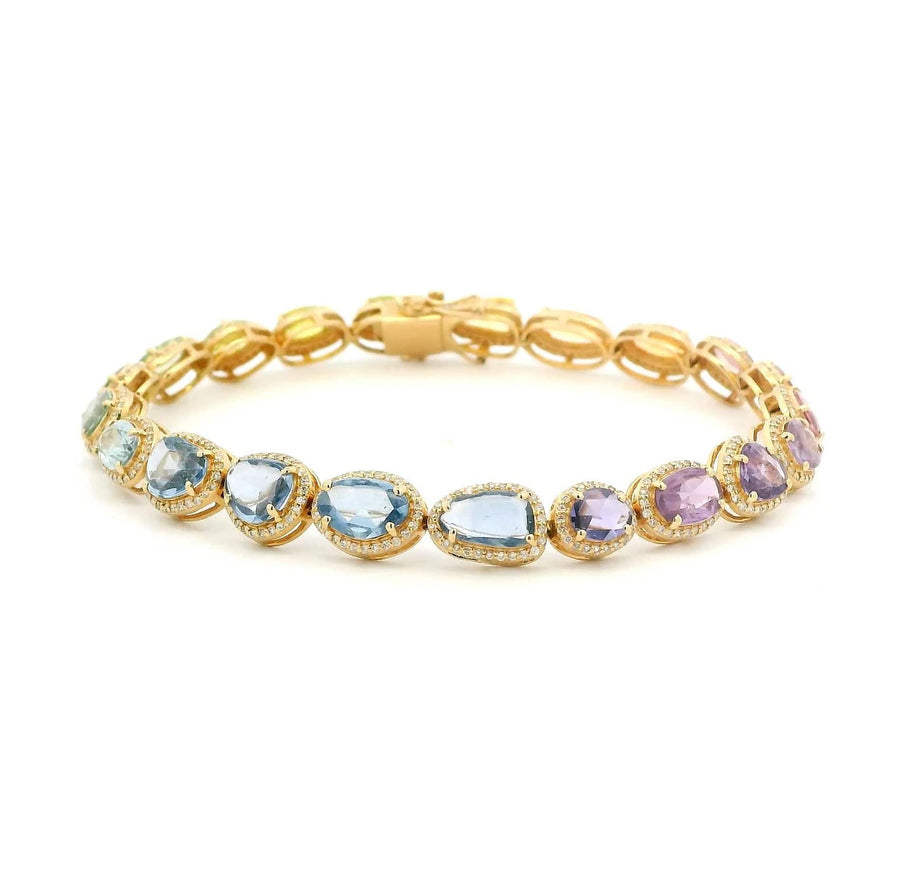 Bracelet 18K / Yellow Gold 18K Gold Rainbow and Diamond Bracelet, Rose Cut