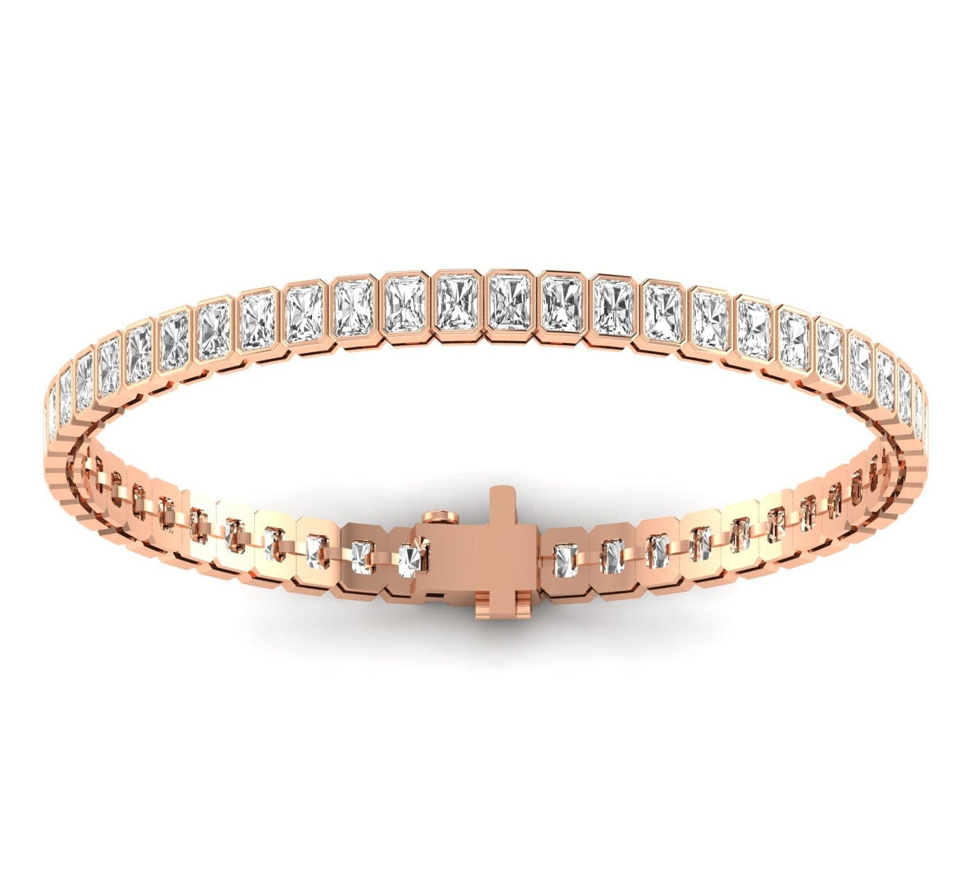 Bracelets 14K & 18K Gold and Radiant Cut Diamond 7-8 ct Tennis Bracelet Bezel Set, Lab Grown