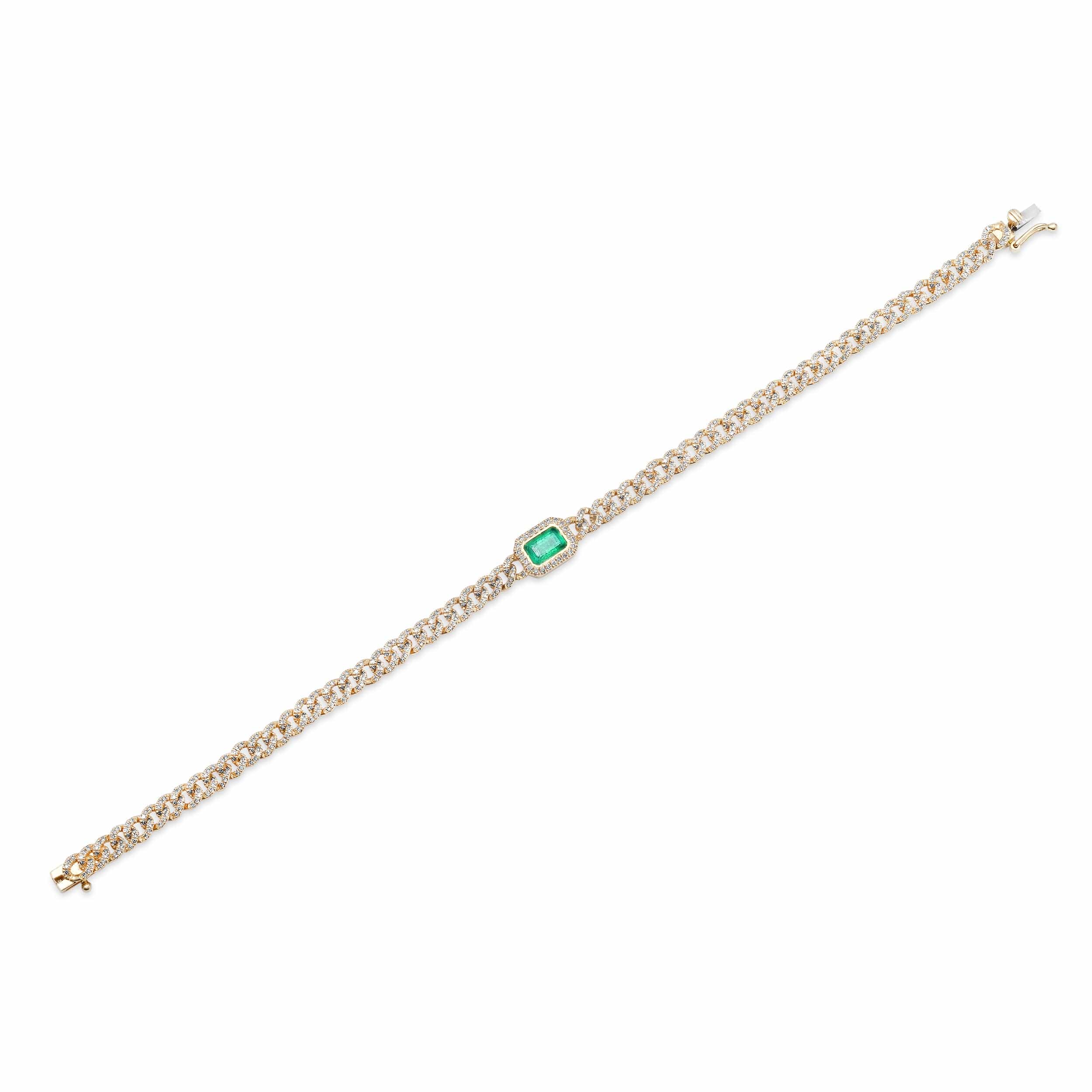 Bracelets 14K Gold Emerald and Pave-Diamond Cuban Link Chain Bracelet