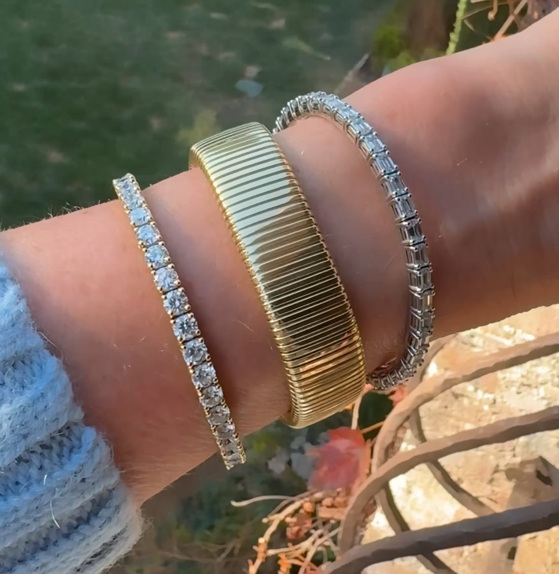 Bracelets 14K Gold Rolling Ribbed Bracelet