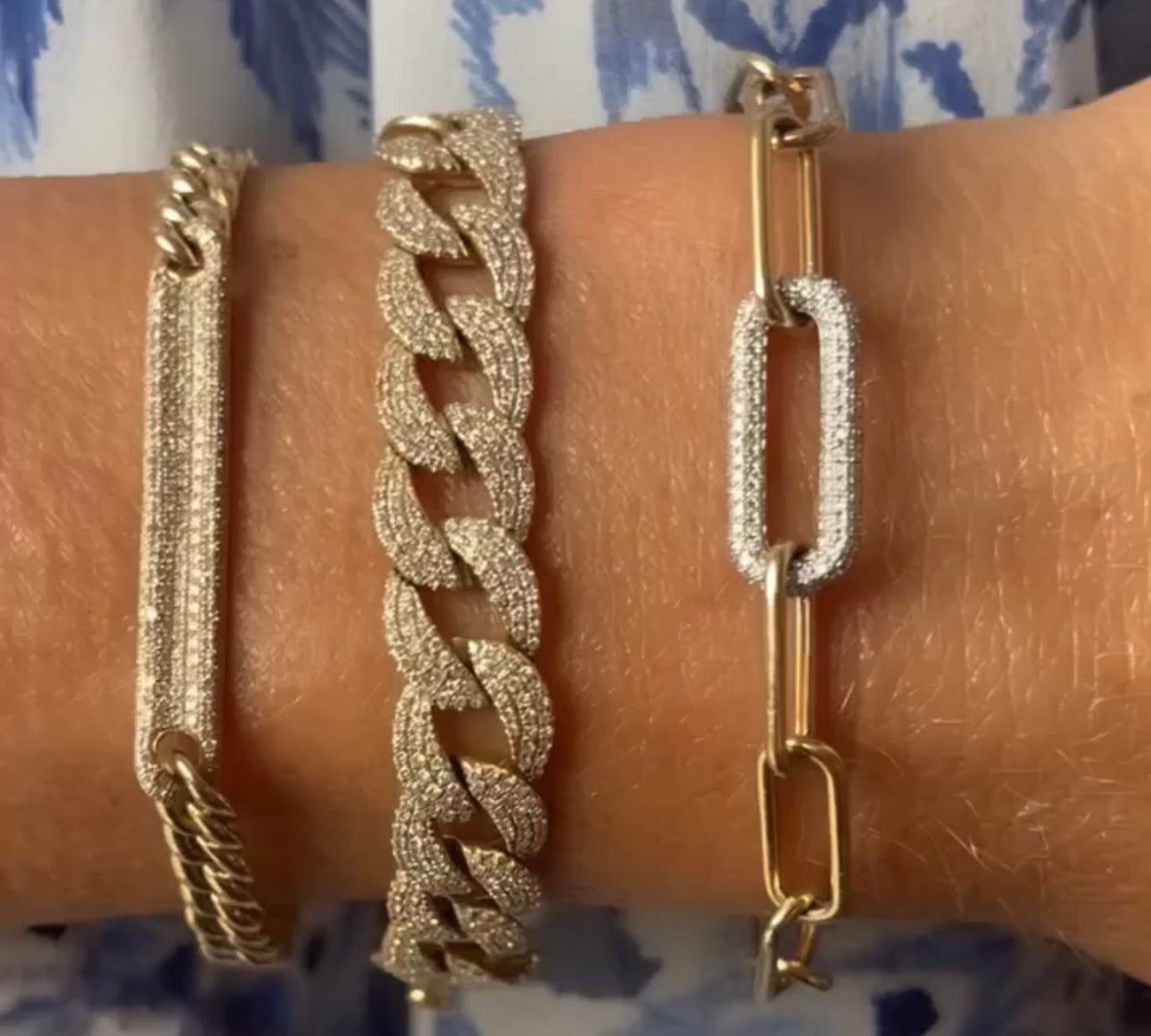 Bracelets 14K Paper Clip Bracelet with One Large Micro-Pave Diamond Link