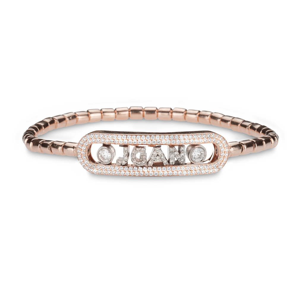 Bracelets 18K Gold Micro-Pave diamond with Initial and Two Diamond Stretch Bracelet