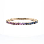 Bracelets 18K Gold Stretch Emerald Cut Ombre Blue and Pink East West Sapphire Tennis Bracelet