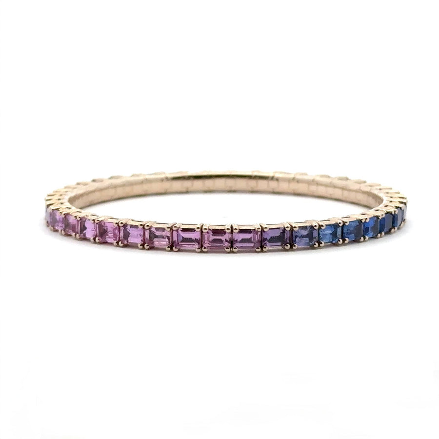 Bracelets 18K Gold Stretch Emerald Cut Ombre Blue and Pink East West Sapphire Tennis Bracelet