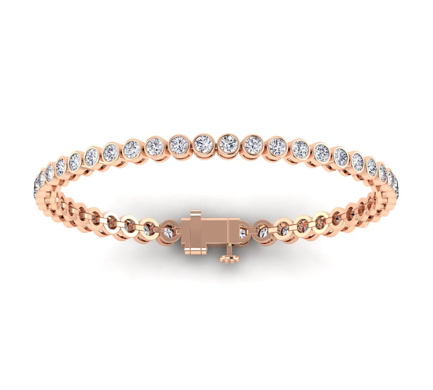 Bracelets 6.5" / Rose Gold / 14K 14K or 18K Gold Diamond Tennis Bracelet 2 ct bezel set, Lab Grown