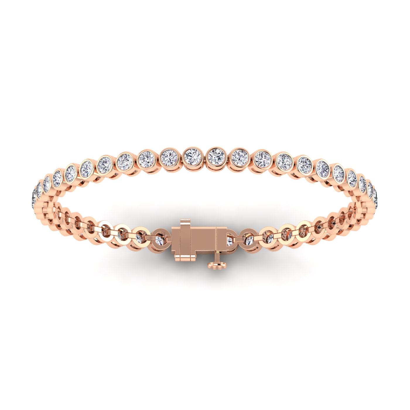 Bracelets 6.5" / Rose Gold / 14K 14K or 18K Gold Diamond Tennis Bracelet 2 ct bezel set, Lab Grown