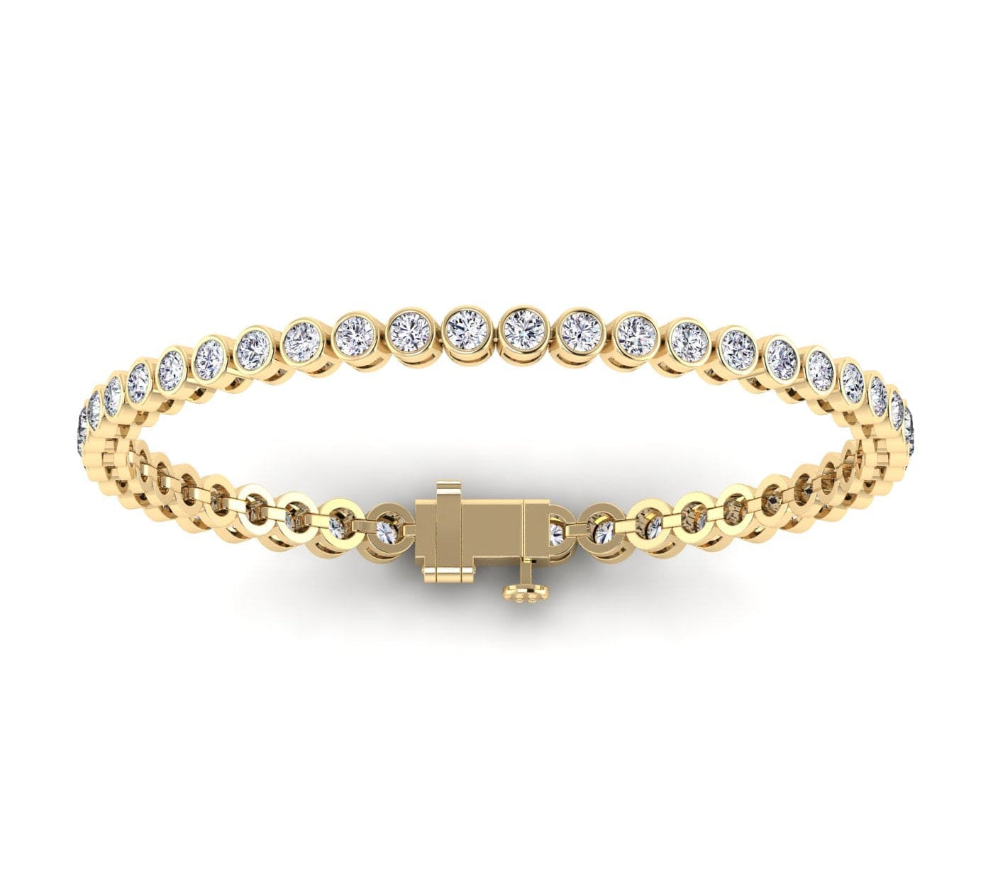 Bracelets 6.5" / Yellow Gold / 14K 14K or 18K Gold Diamond Tennis Bracelet 2 ct bezel set, Lab Grown