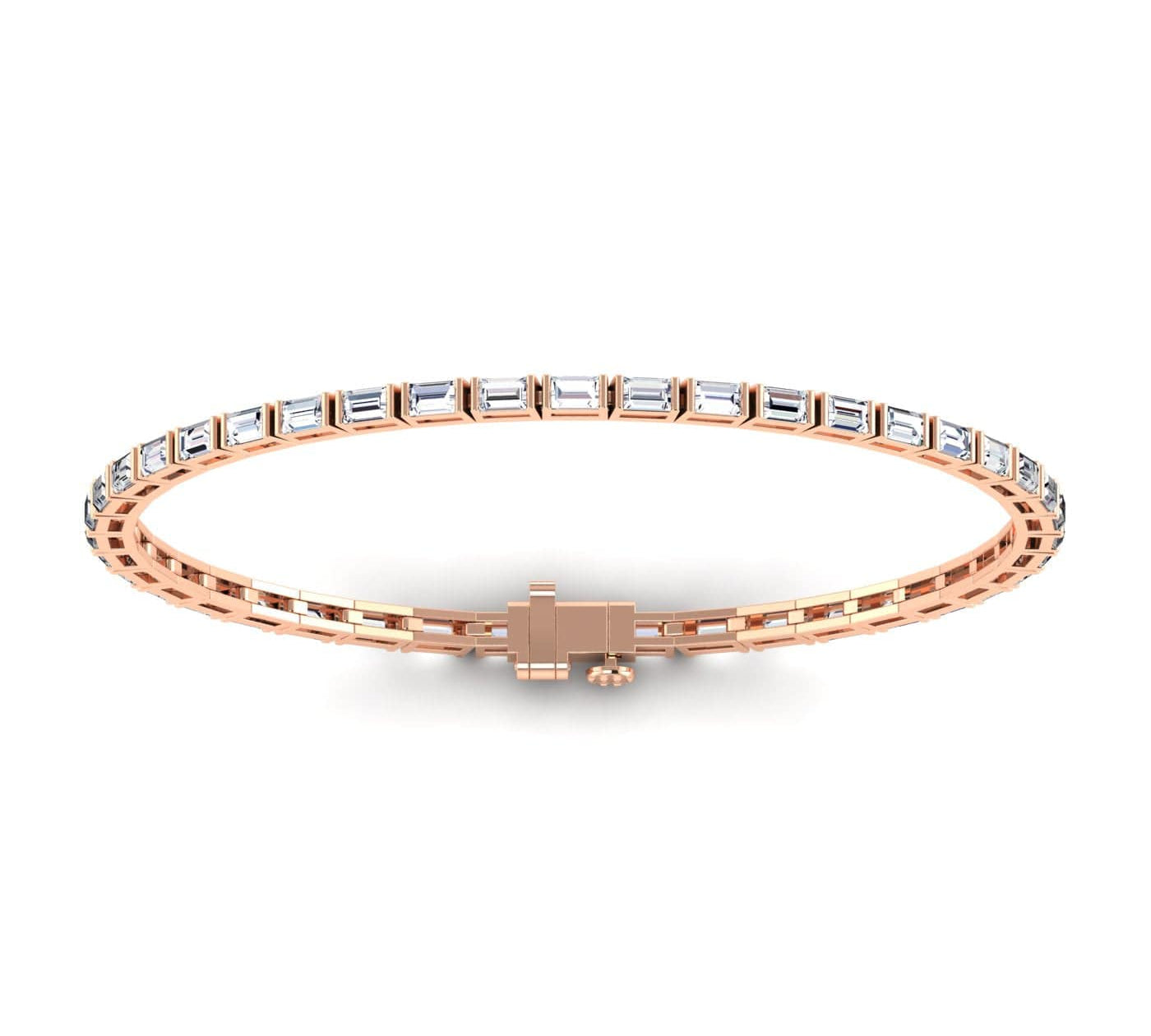 Bracelets 6" / Rose Gold / 14K 14K & 18K Gold horizontal Baguette Cut DiamondTennis Bracelet 7 ct, 4-prong setting, Lab Grown