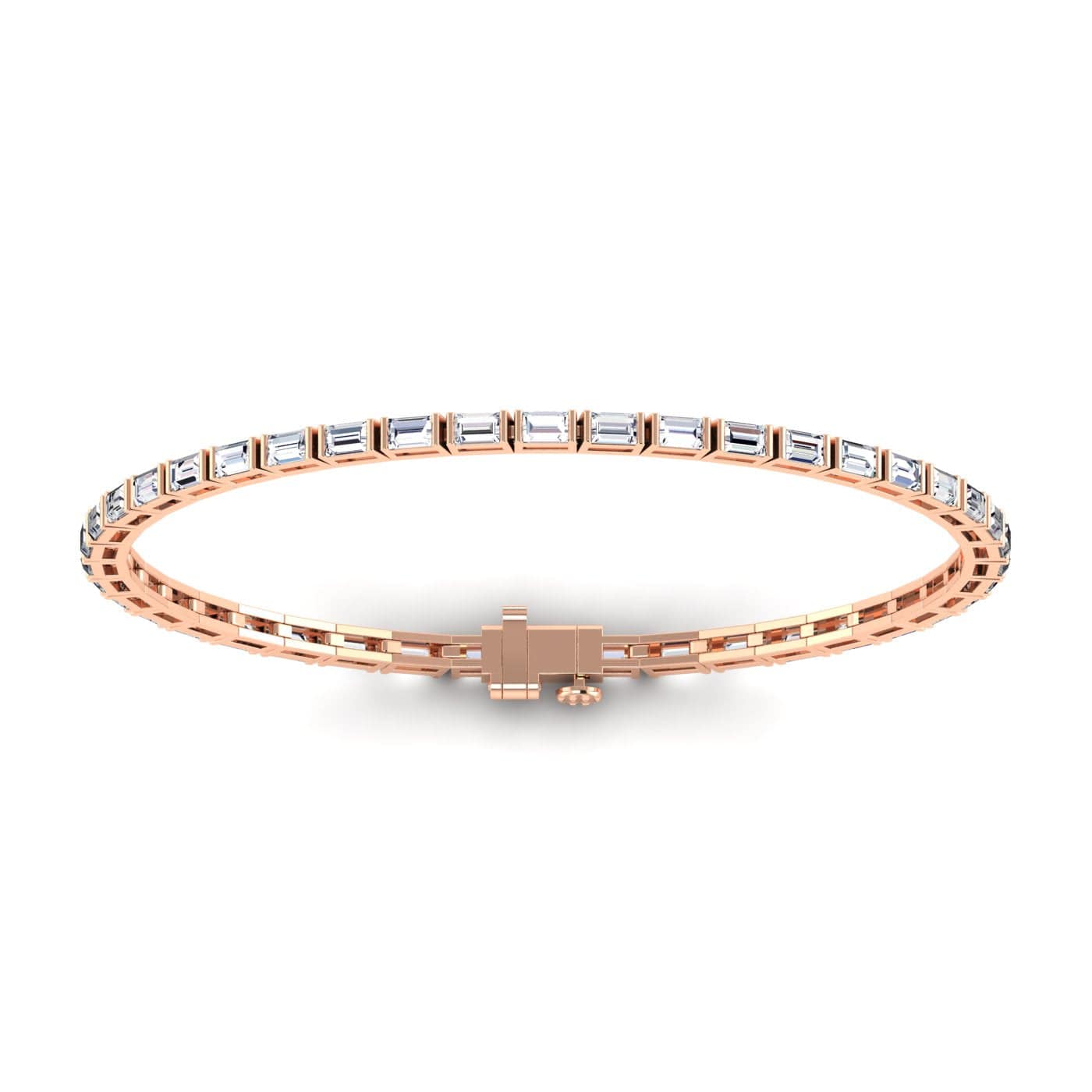 Bracelets 6" / Rose Gold / 14K 14K & 18K Gold horizontal Baguette Cut DiamondTennis Bracelet 7 ct, 4-prong setting, Lab Grown