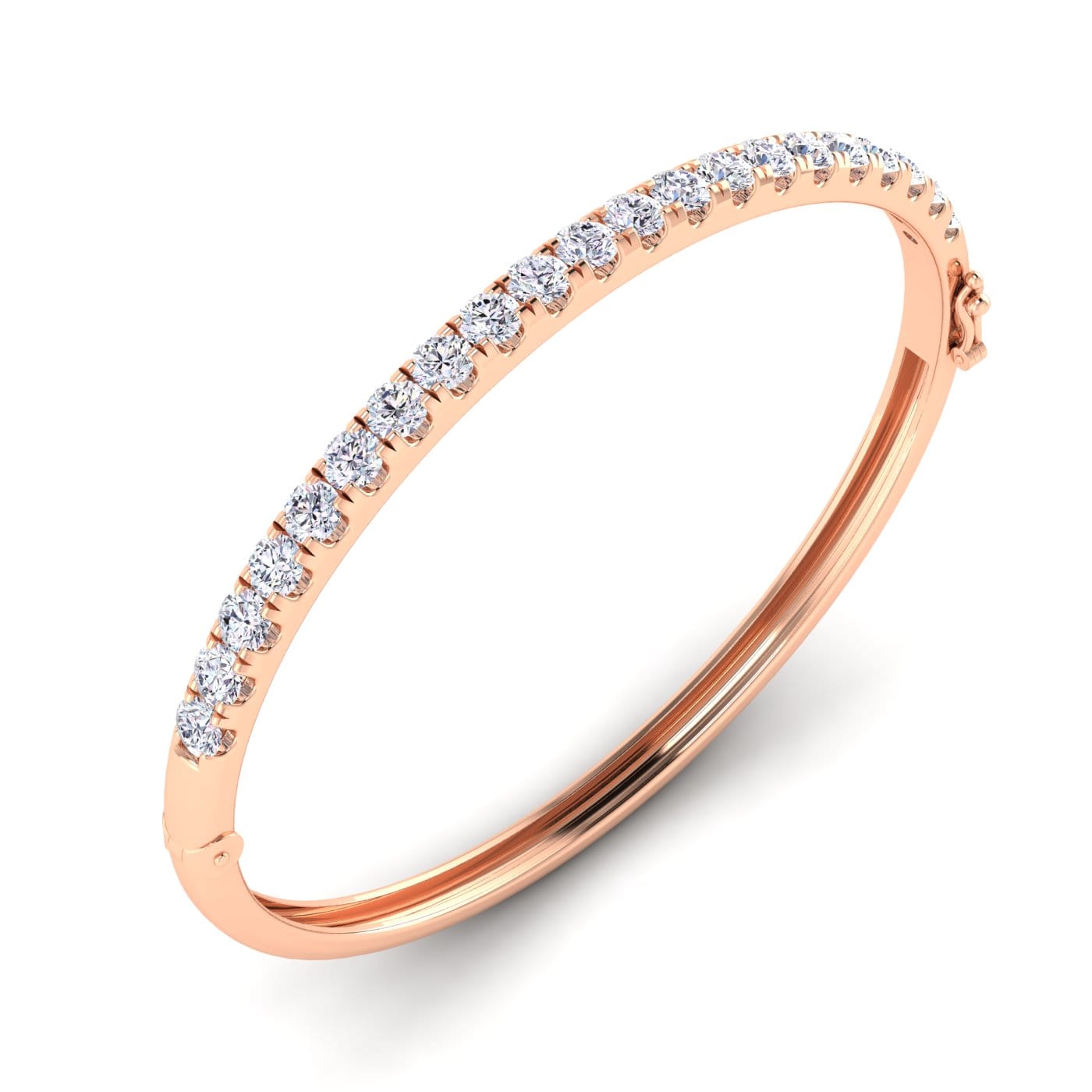 Bracelets 6" / Rose Gold / 14K 14K & 18K Gold Round Diamond Bangle Bracelet 3 ct, Lab Grown