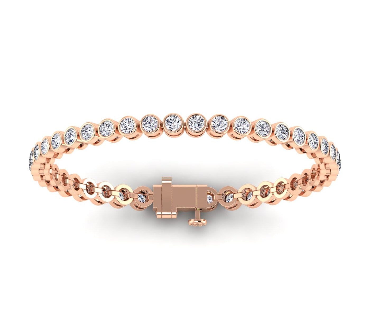 Bracelets 6" / Rose Gold / 14K 14K Gold and Diamond 6 ct Tennis Bracelet Bezel Set, Lab Grown