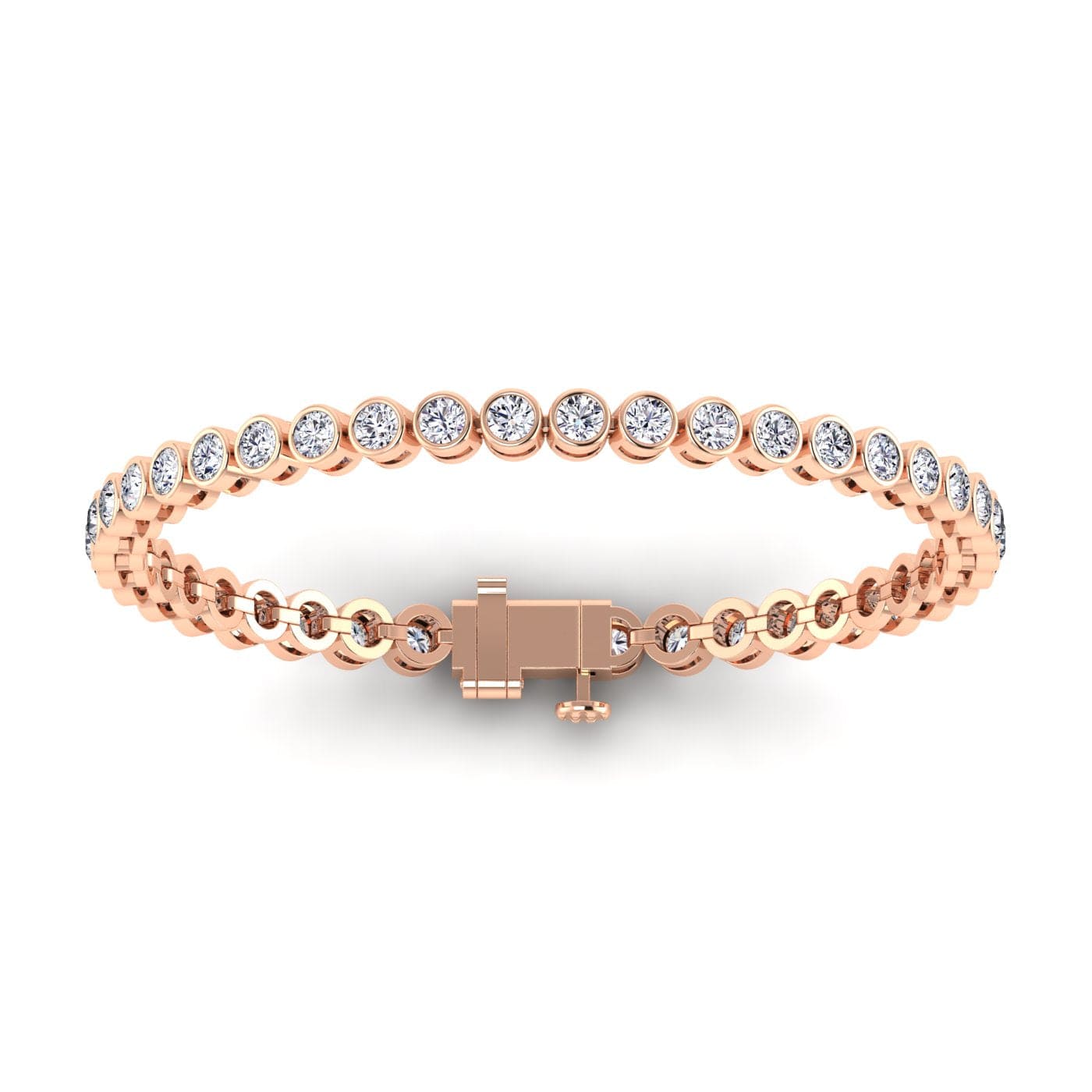 Bracelets 6" / Rose Gold / 14K 14K Gold and Diamond 6 ct Tennis Bracelet Bezel Set, Lab Grown