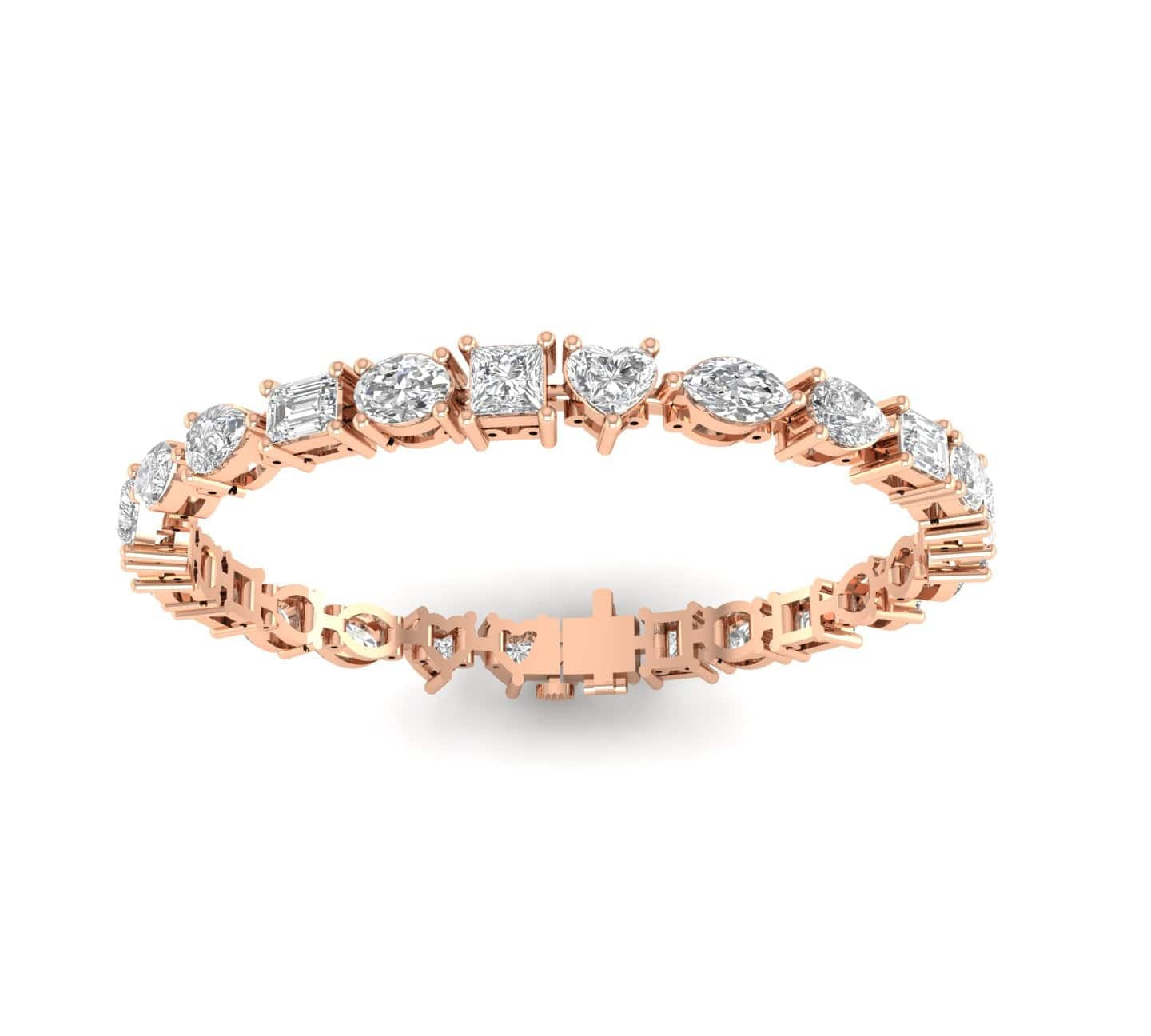 Bracelets 6" / Rose Gold / 14K 14K or 18K Gold and multi-shape Diamond 12.5 ct Tennis Bracelet, Lab Grown