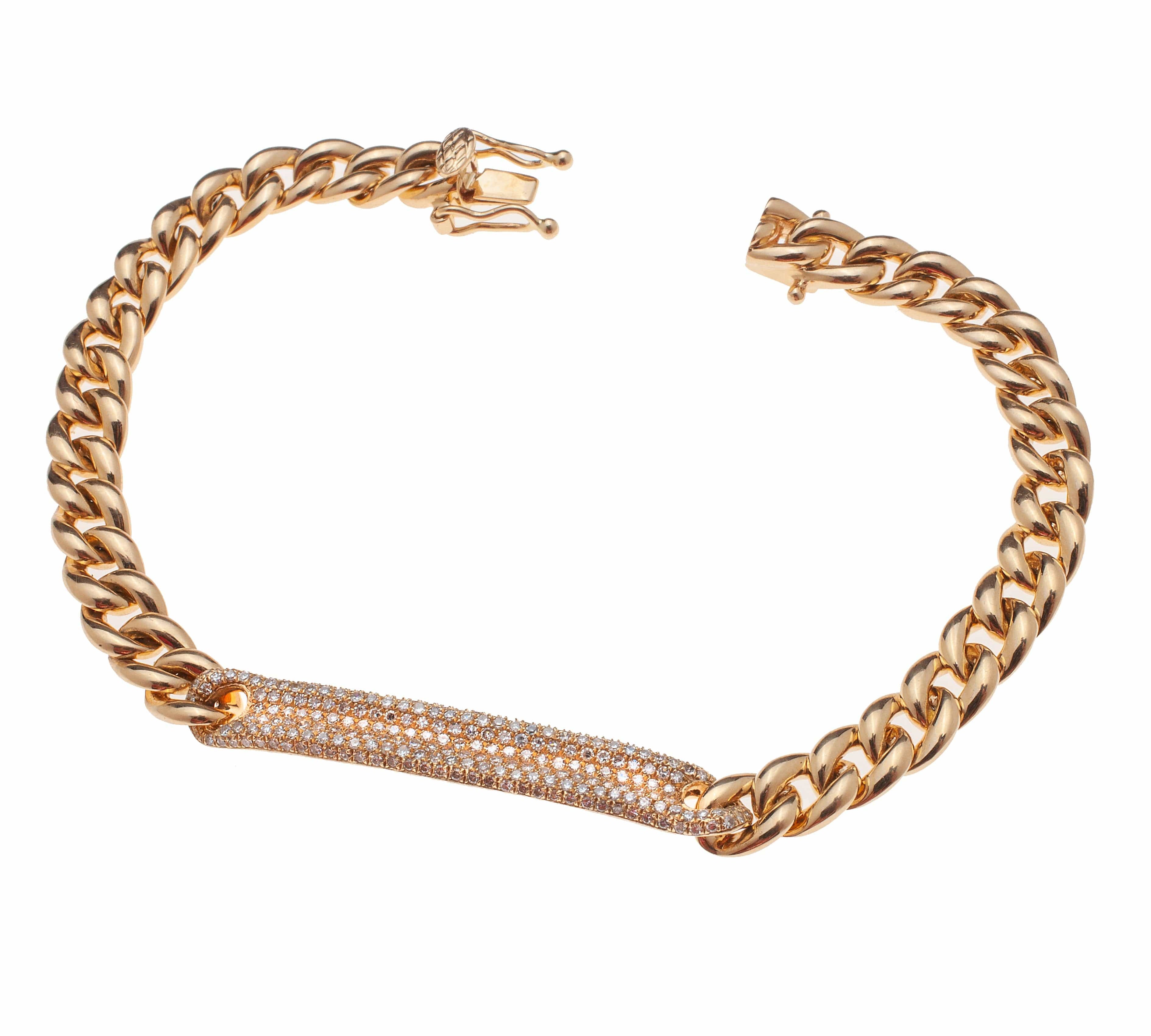 Bracelets 6" / Rose Gold 14K Gold and Micro-Pave Diamond ID Cuban Link Chain Bracelet