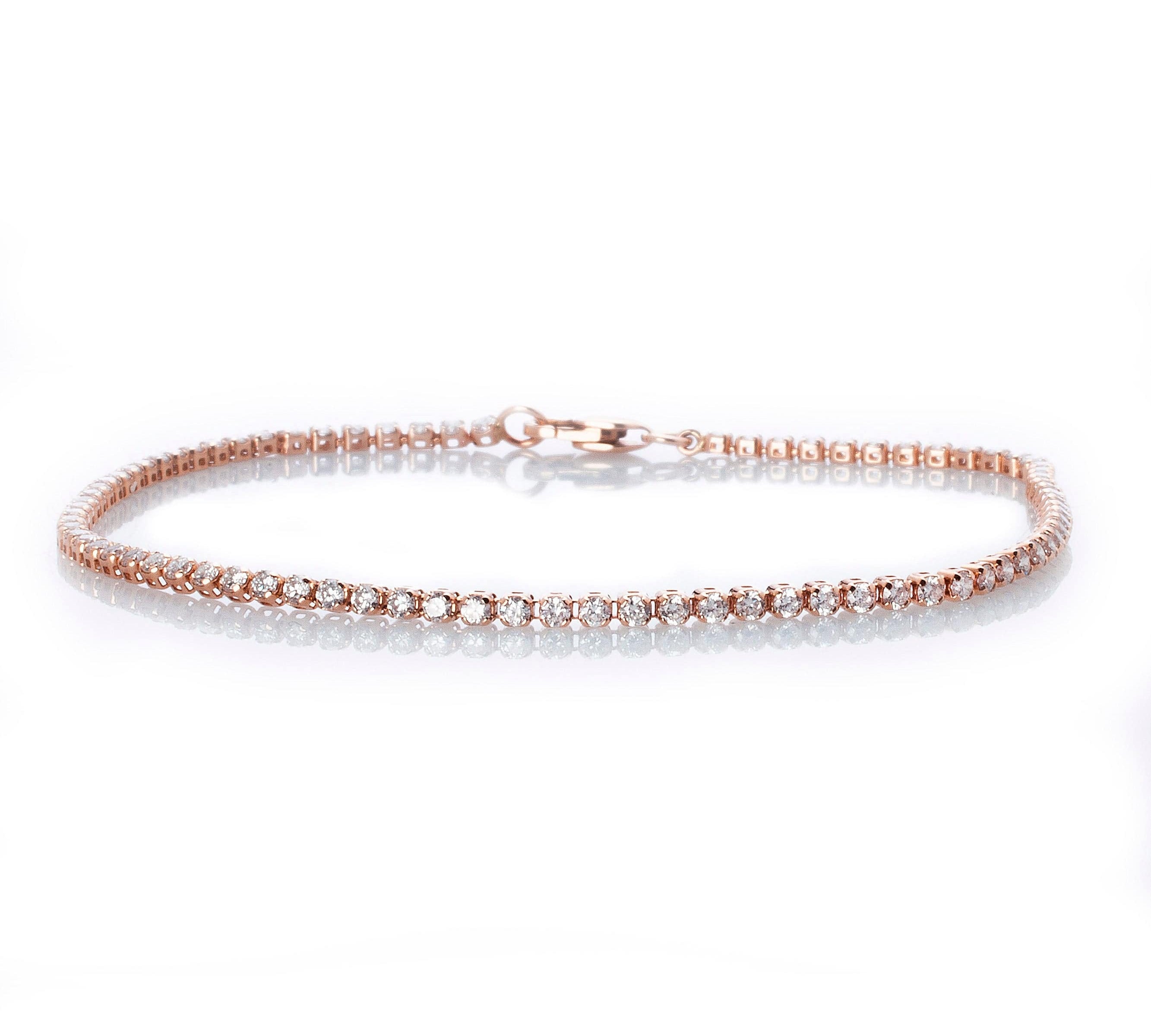 Bracelets 6" / Rose Gold Mini 14K Gold and Diamond Tennis Bracelet Invisible Setting