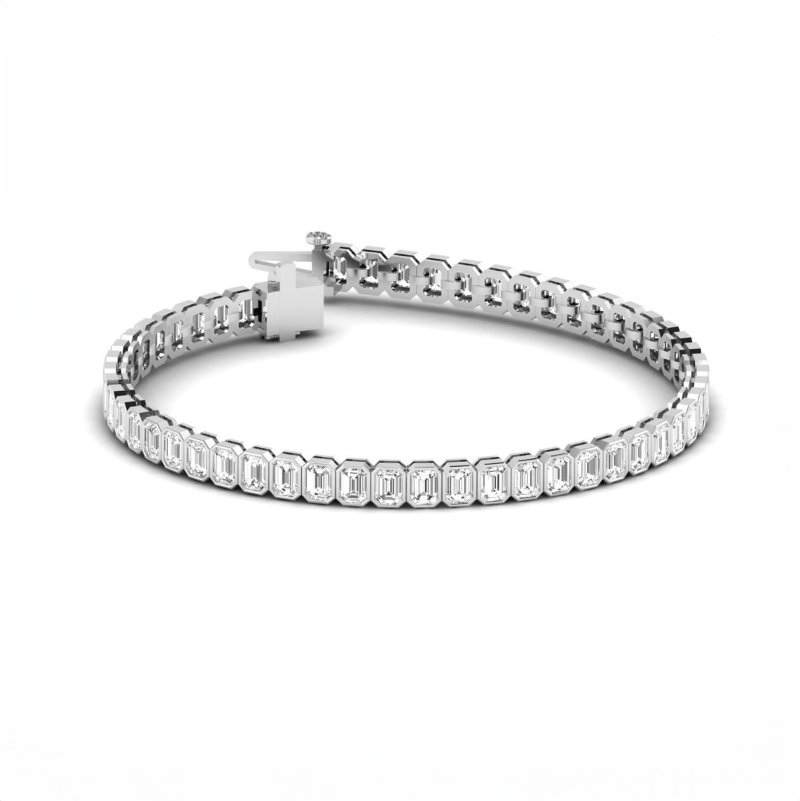 Bracelets 6" / White Gold / 14K 14K & 18K Gold and Emerald Cut Diamond 7-8 ct Tennis Bracelet Bezel Set, Lab Grown (Copy)