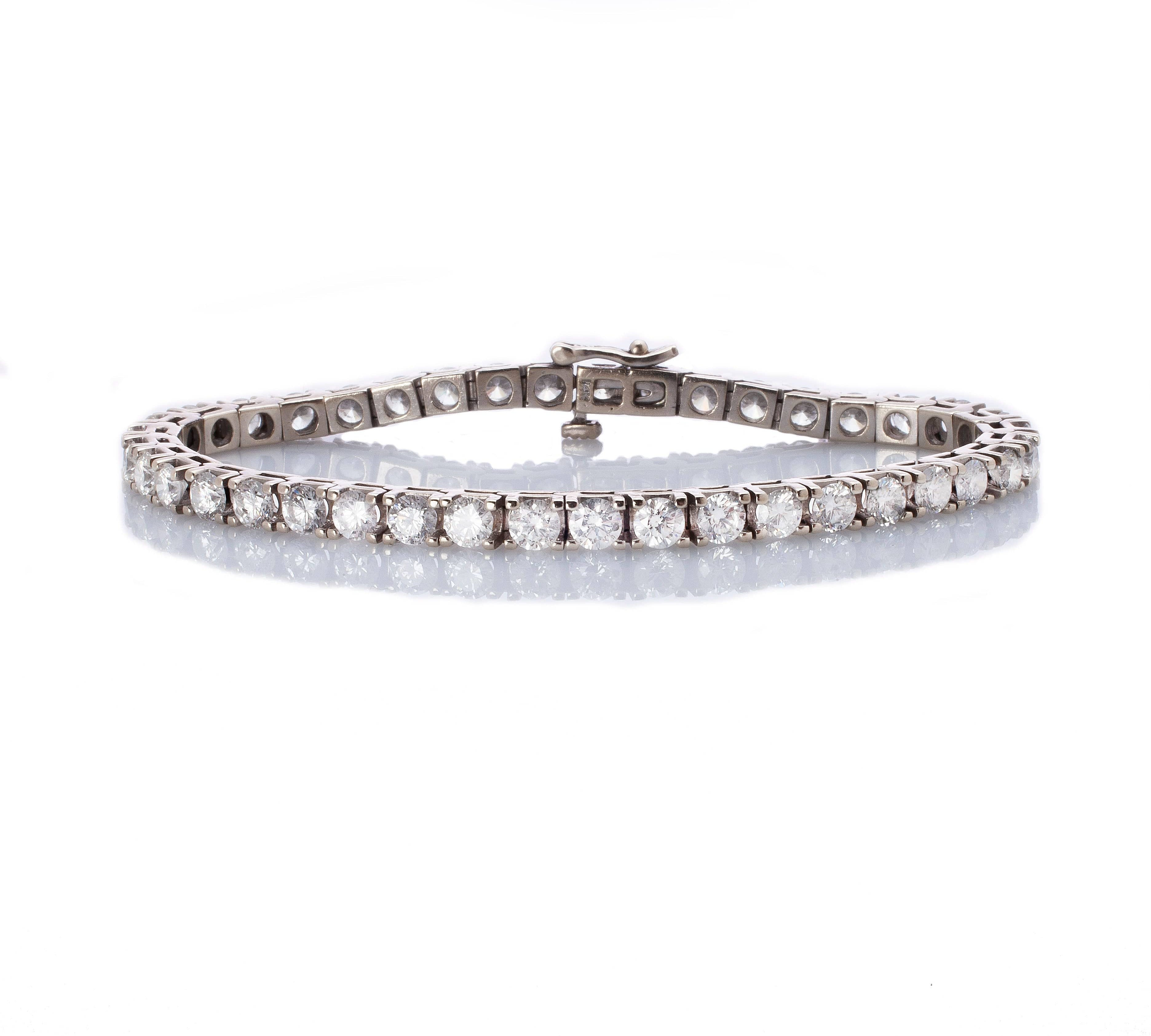 Bracelets 6" / White Gold / 14K Large 14K Gold and Diamond Tennis Bracelet 4-Prong Setting