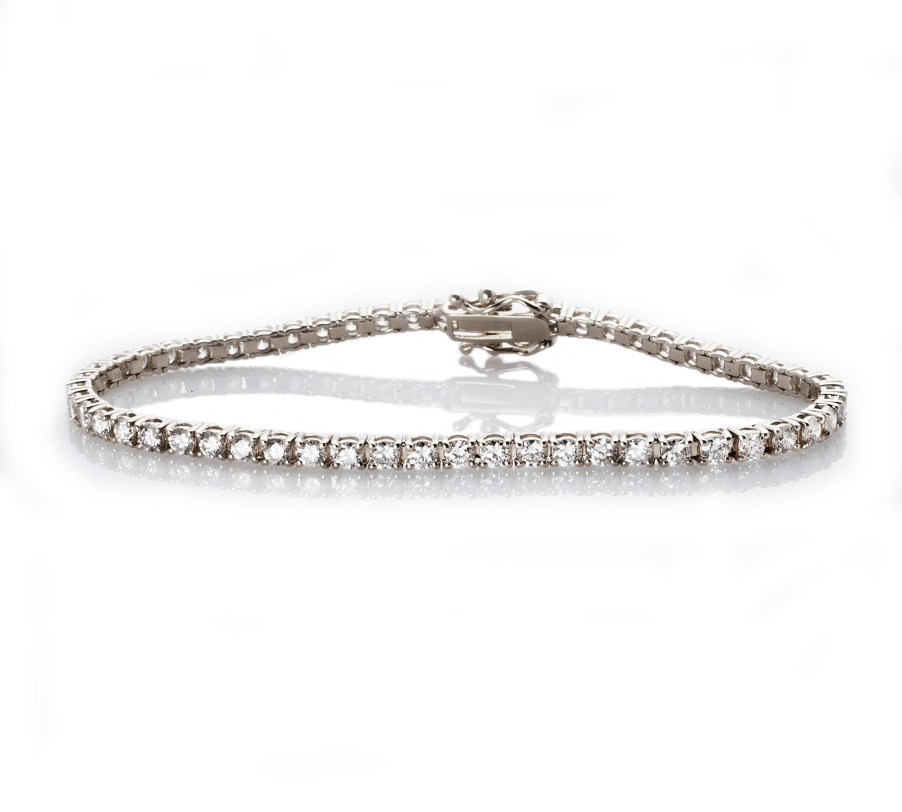 Bracelets 6" / White Gold Medium 14K Gold and Diamond Tennis Bracelet 3 ct 4-Prong Setting