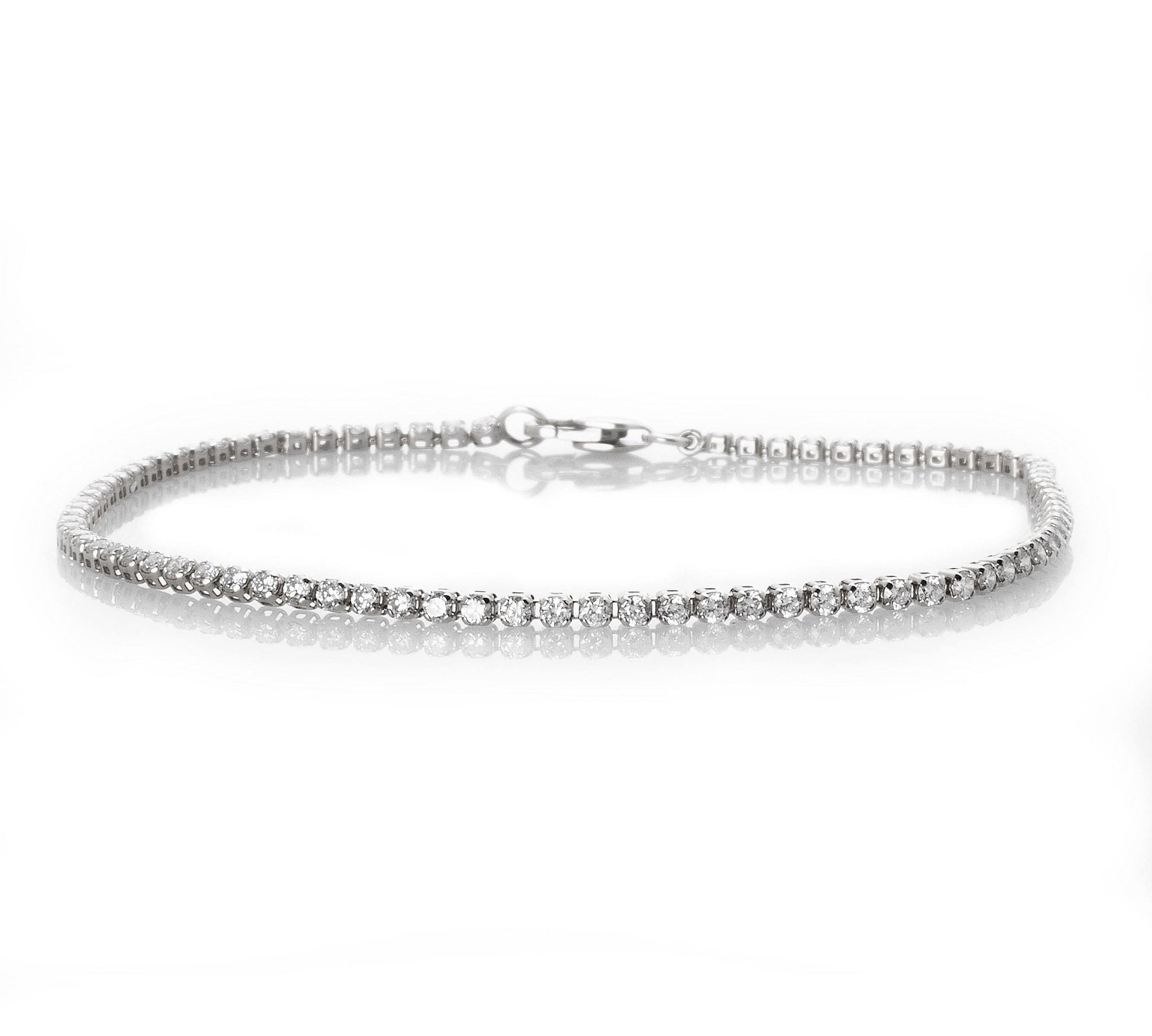 Bracelets 6" / White Gold Mini 14K Gold and Diamond Tennis Bracelet Invisible Setting