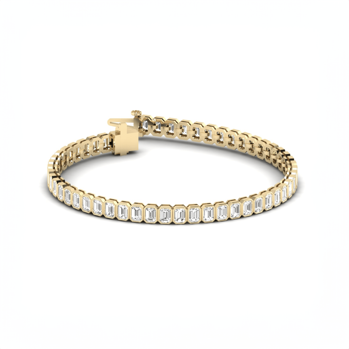 Bracelets 6" / Yellow Gold / 14K 14K & 18K Gold and Emerald Cut Diamond 7-8 ct Tennis Bracelet Bezel Set, Lab Grown (Copy)