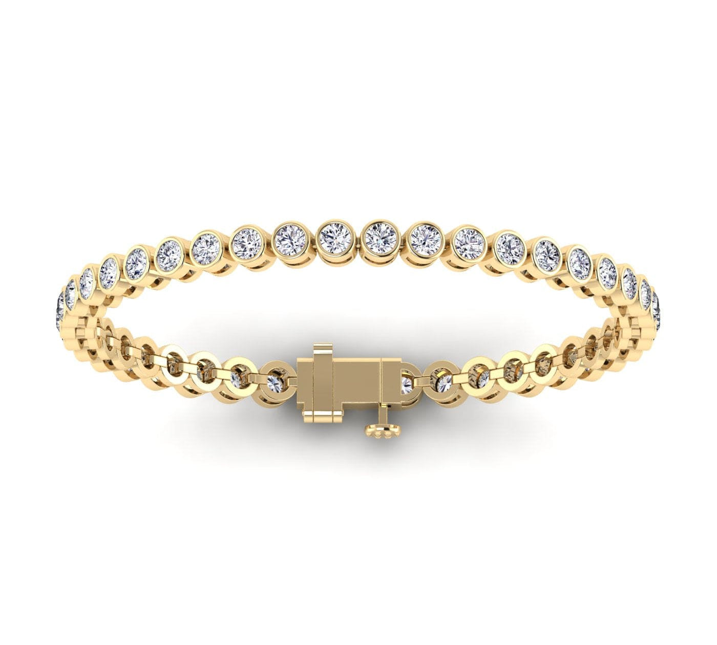 Bracelets 6" / Yellow Gold / 14K 14K Gold and Diamond 6 ct Tennis Bracelet Bezel Set, Lab Grown