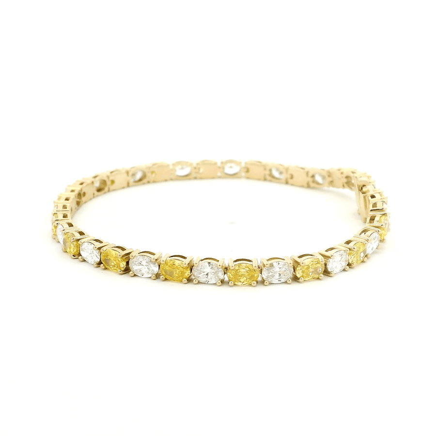 Bracelets 6" / Yellow Gold / 14K 14K or 18K Gold East West Yellow and White Oval Diamond 8.76 carats Tennis Bracelet, Lab Grown