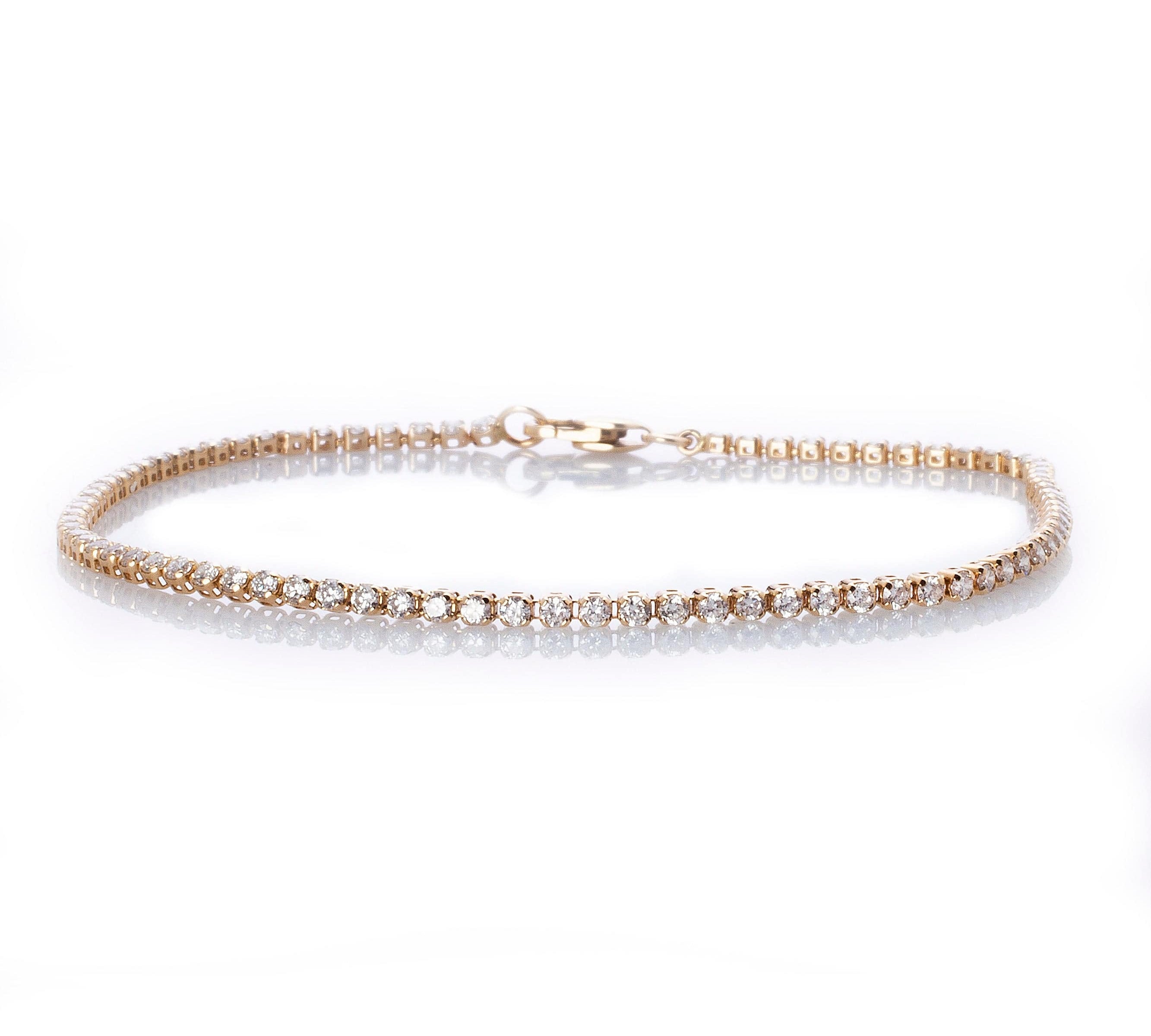 Bracelets 6" / Yellow Gold Mini 14K Gold and Diamond Tennis Bracelet Invisible Setting