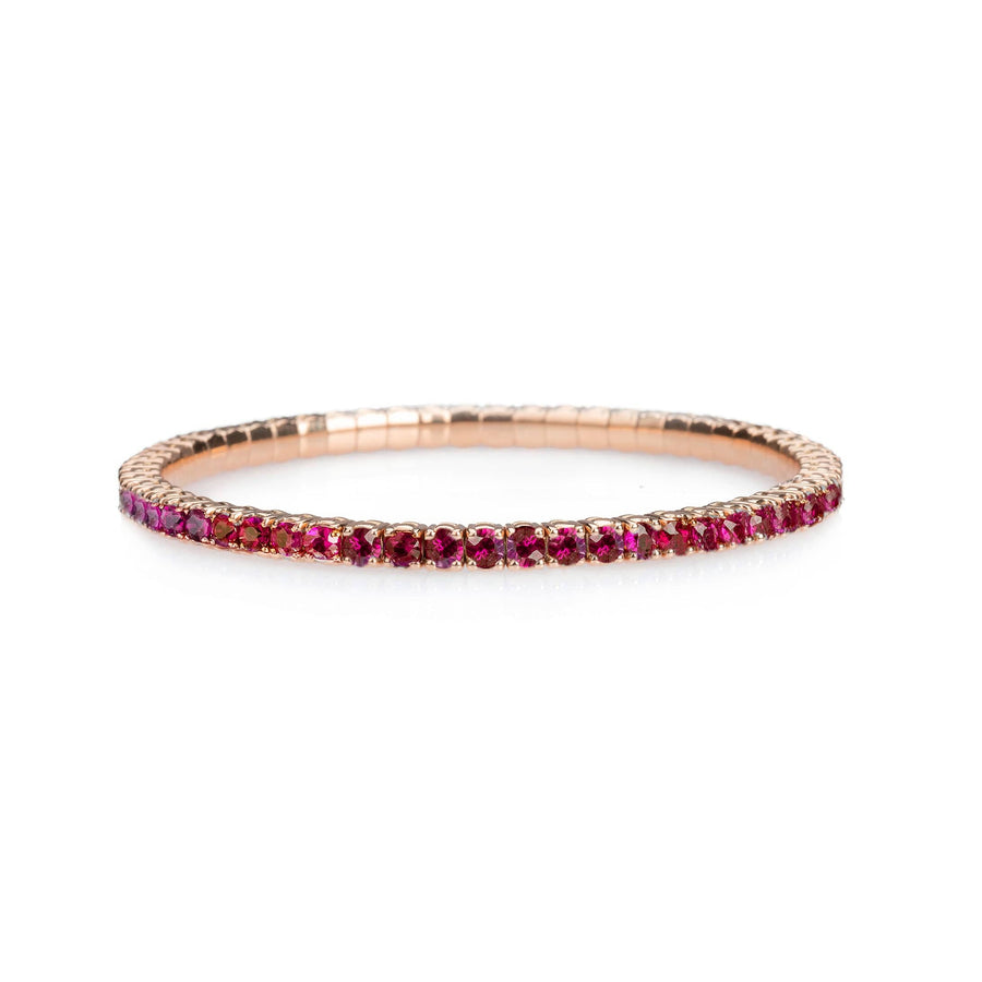 Bracelets XS:  45mm / Rose Gold / 2.25-2.94 Carats Mozambique Rubies TW 18K Gold Stretch & Stack Ruby Tennis Bracelet, 2.25-8.58 Carats