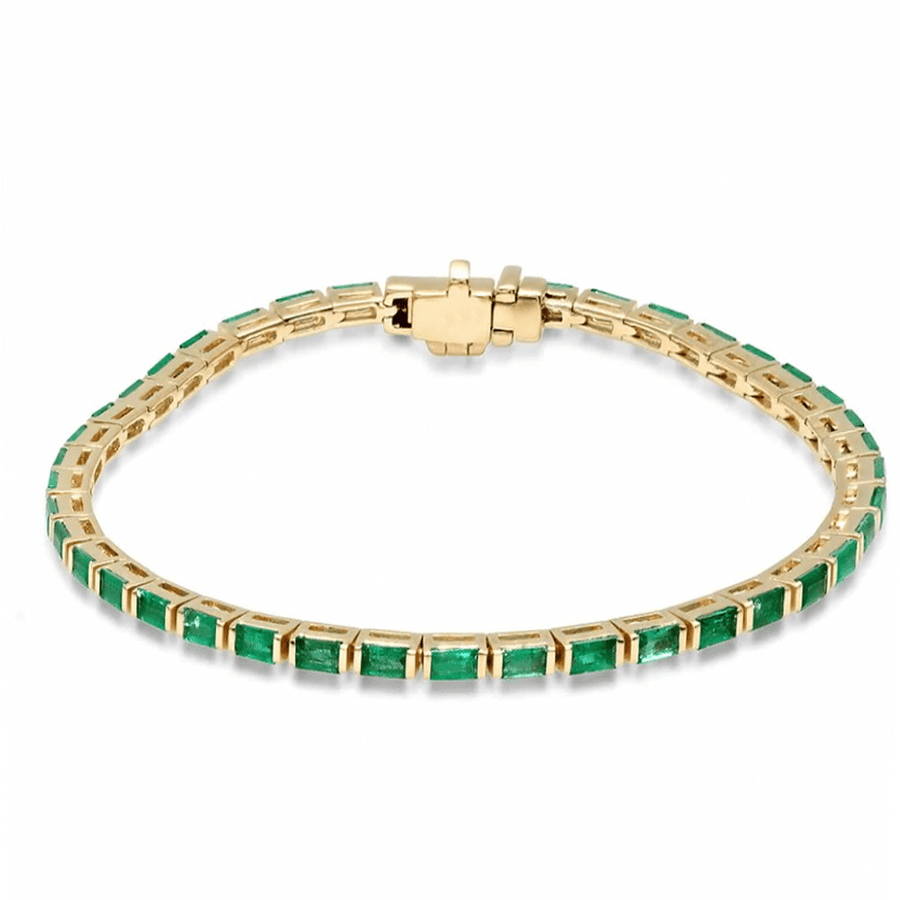 Bracelets Yellow Gold / 14K 14K & 18K Gold Emerald Baguette Tennis Anklet, East West