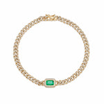 Bracelets Yellow Gold / 14K 14K Gold Emerald and Pave-Diamond Cuban Link Chain Bracelet