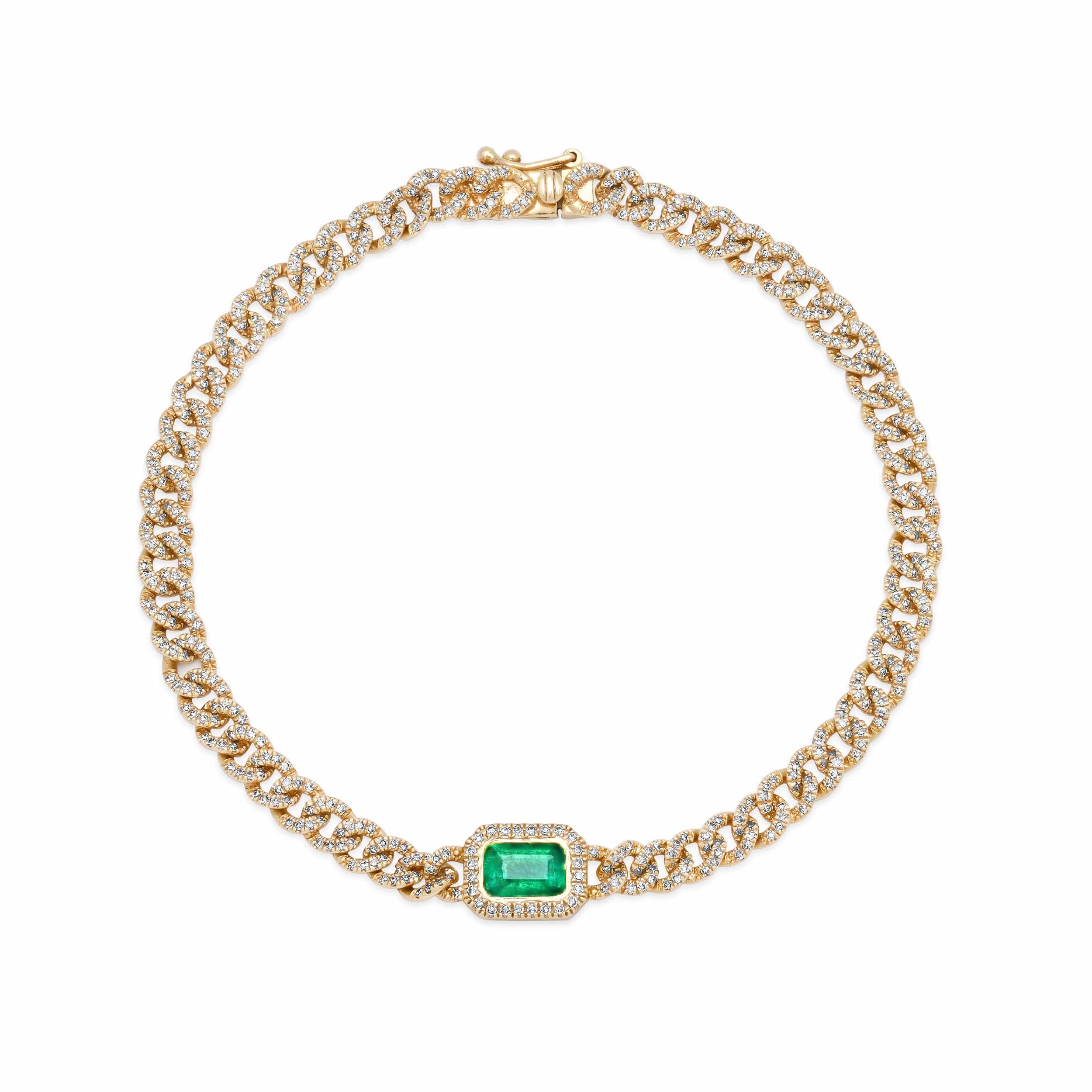 Bracelets Yellow Gold / 14K 14K Gold Emerald and Pave-Diamond Cuban Link Chain Bracelet