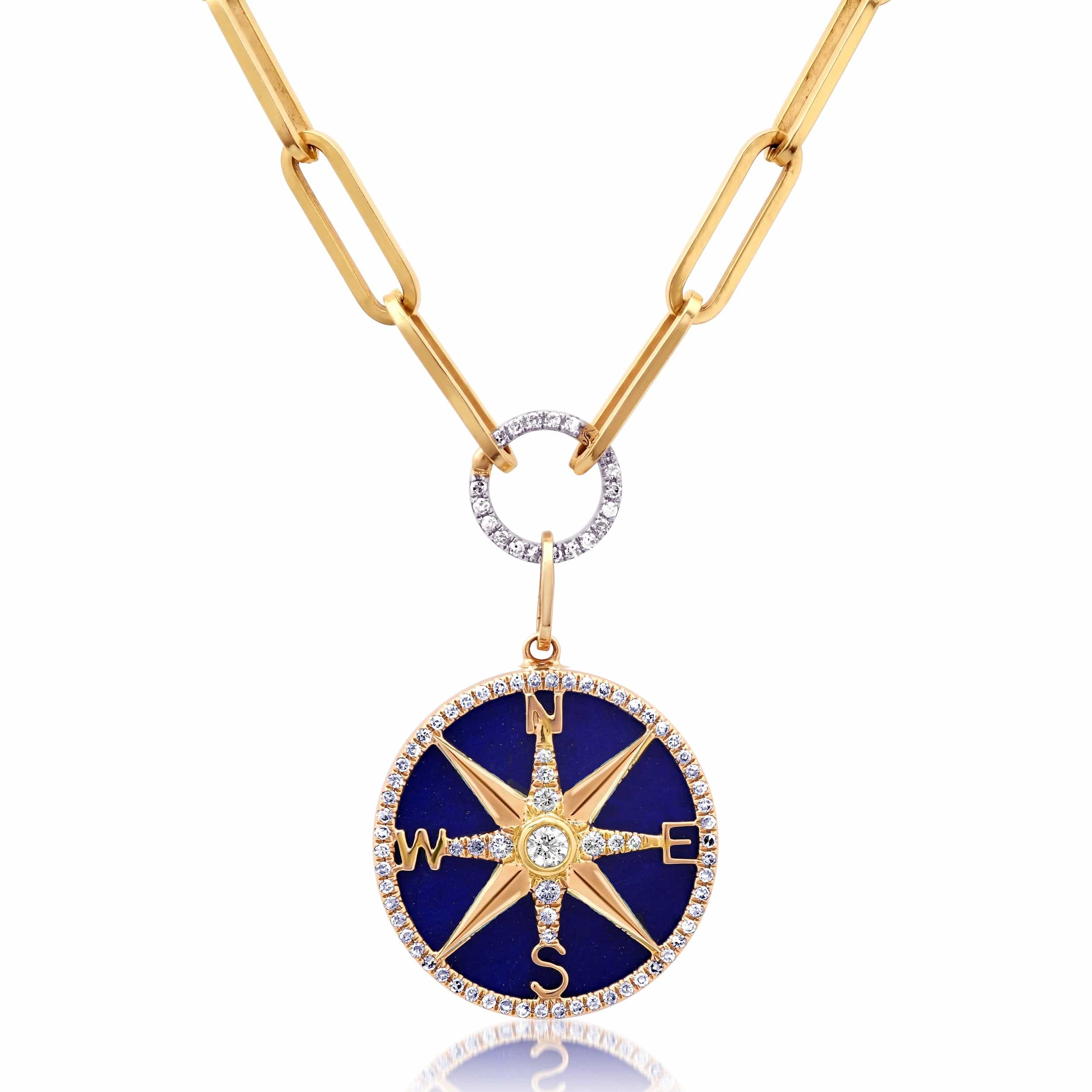 Charms & Pendants 14K Gold Lapis and Pave Diamond Compass Charm, Medium