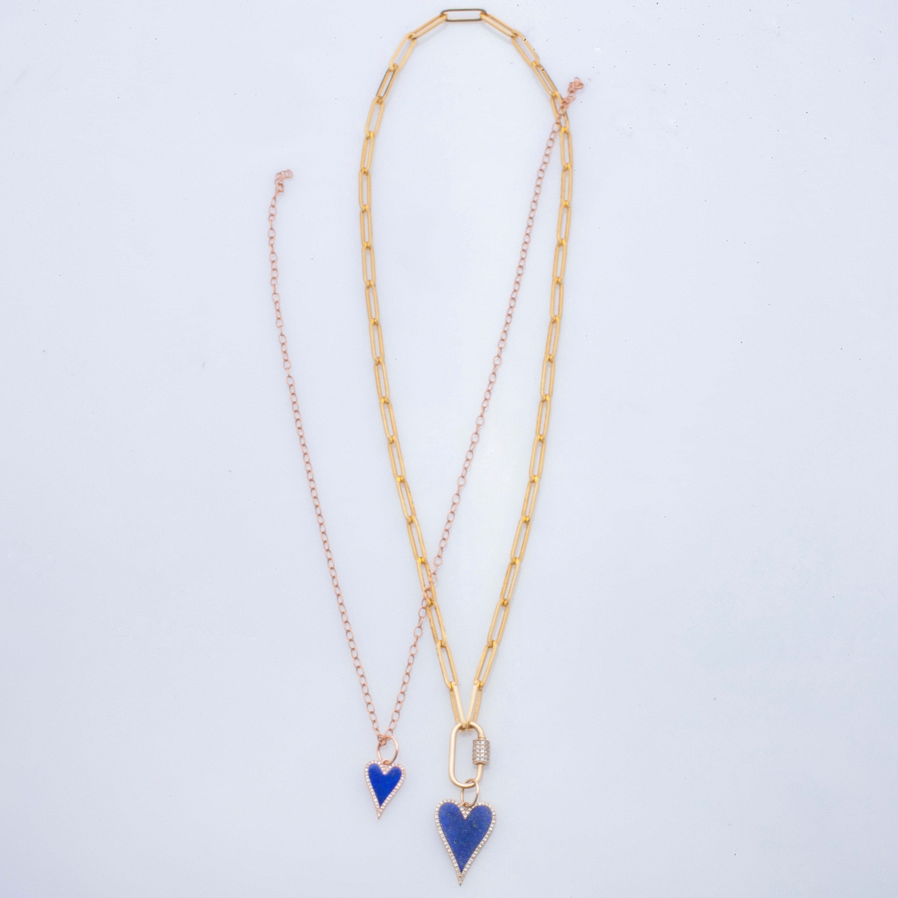 Charms & Pendants 14K Gold Large Blue Lapis and Diamond Elongated Heart Charm