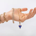 Charms & Pendants 14K Gold Large Blue Lapis and Diamond Elongated Heart Charm