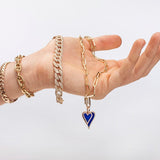 Charms & Pendants 14K Gold Large Blue Lapis and Diamond Elongated Heart Charm